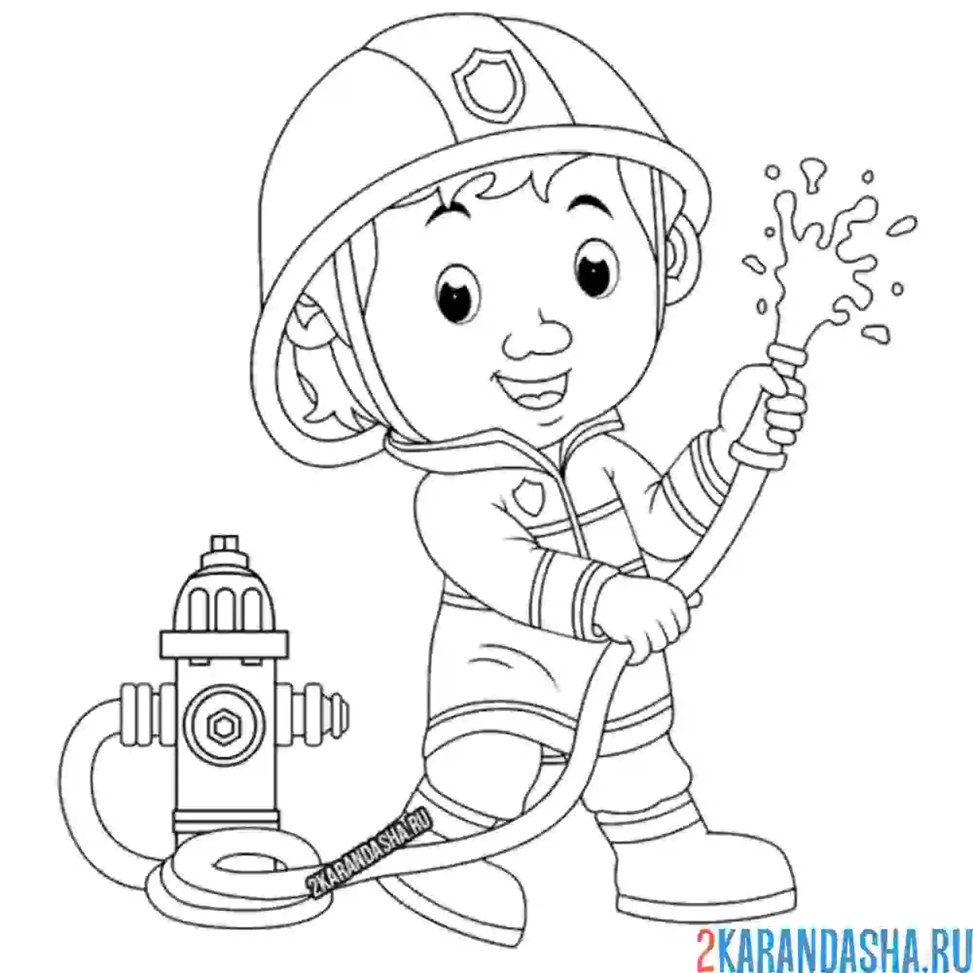 Раскраска пожарный и шланг гидранта