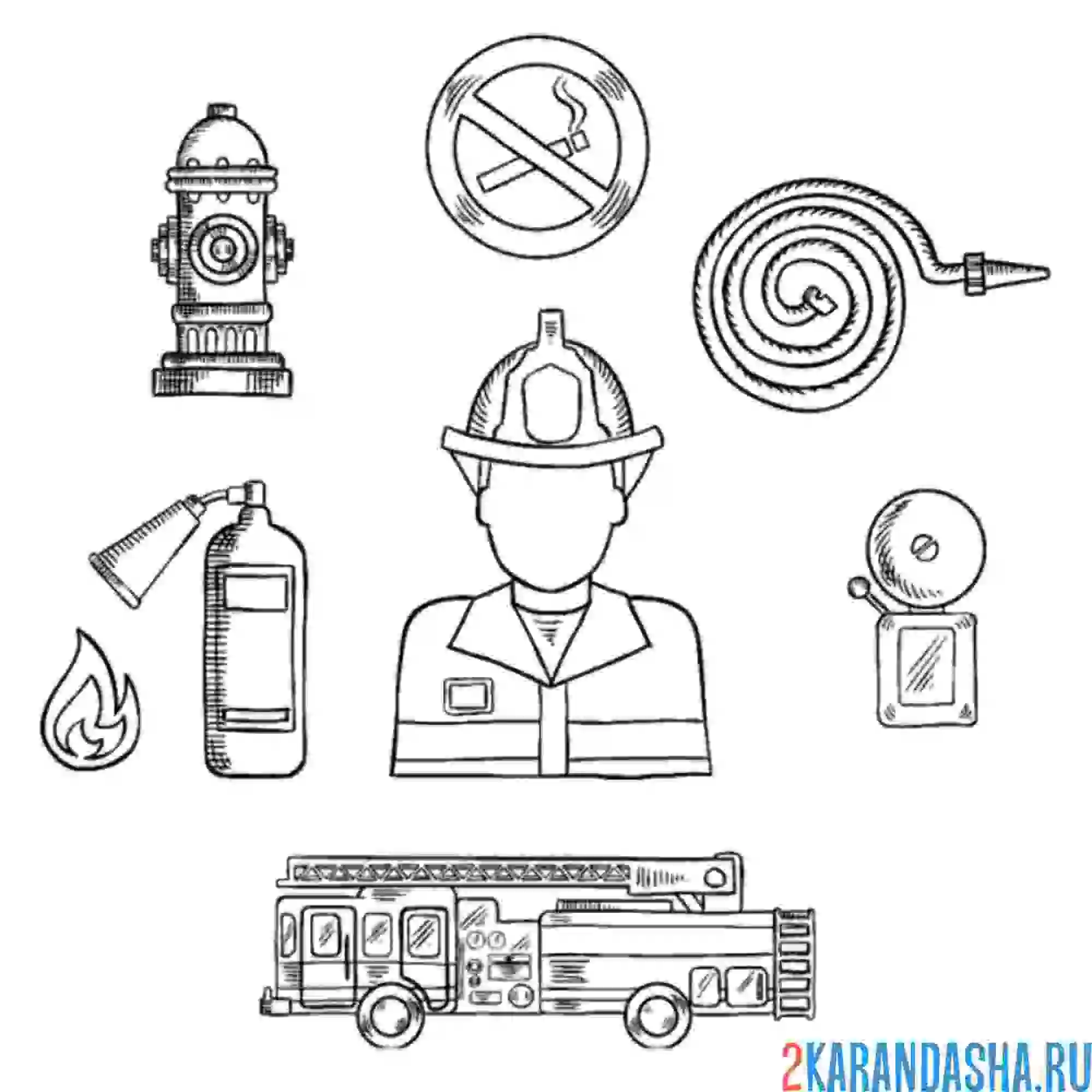 Раскраска пожарный разные иконки
