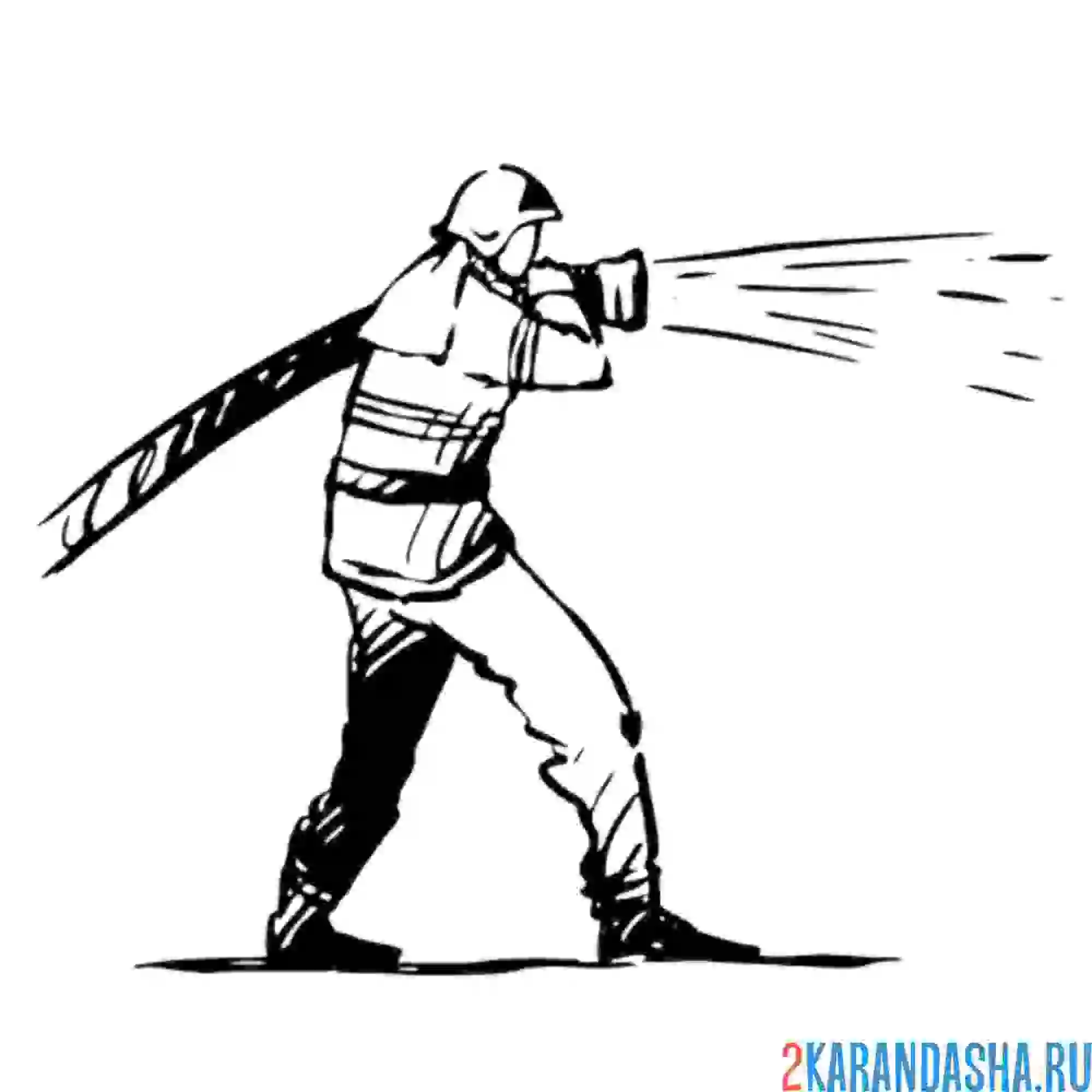 Раскраска пожарный приехал на вызов