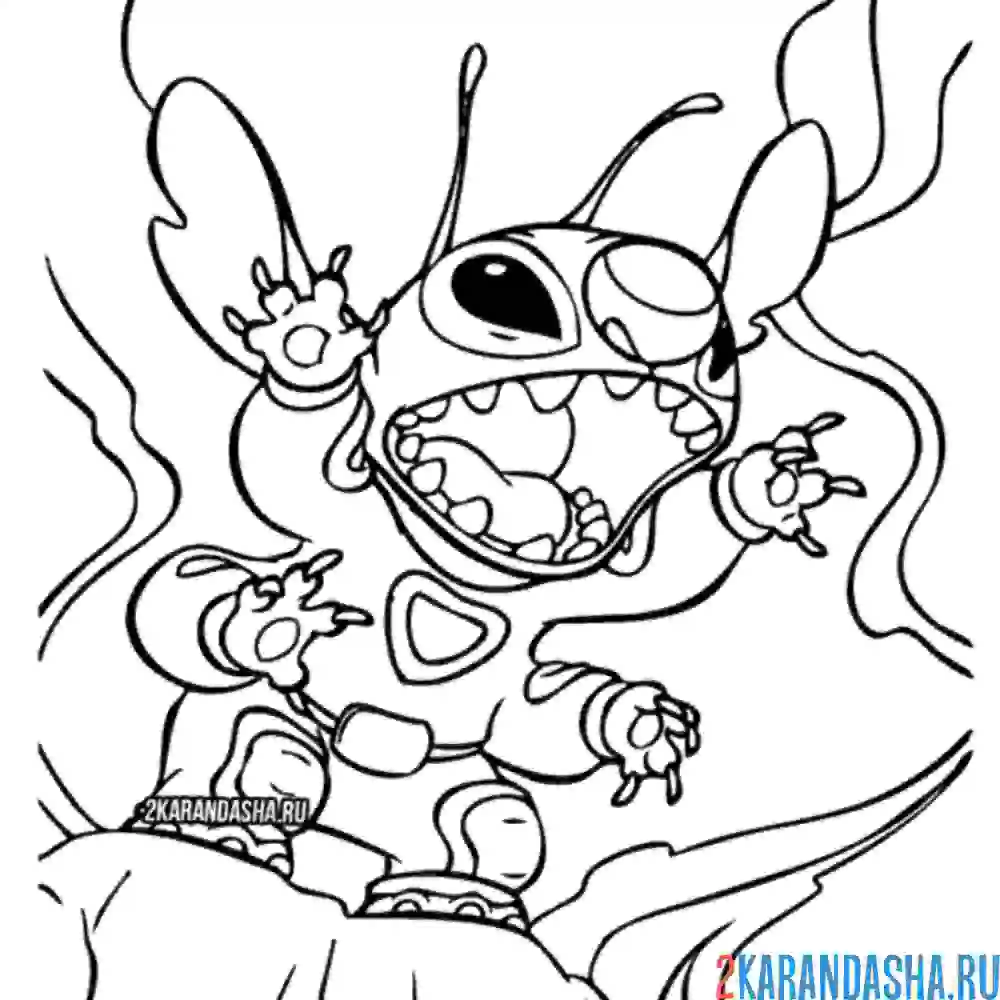 Раскраска стич пугает