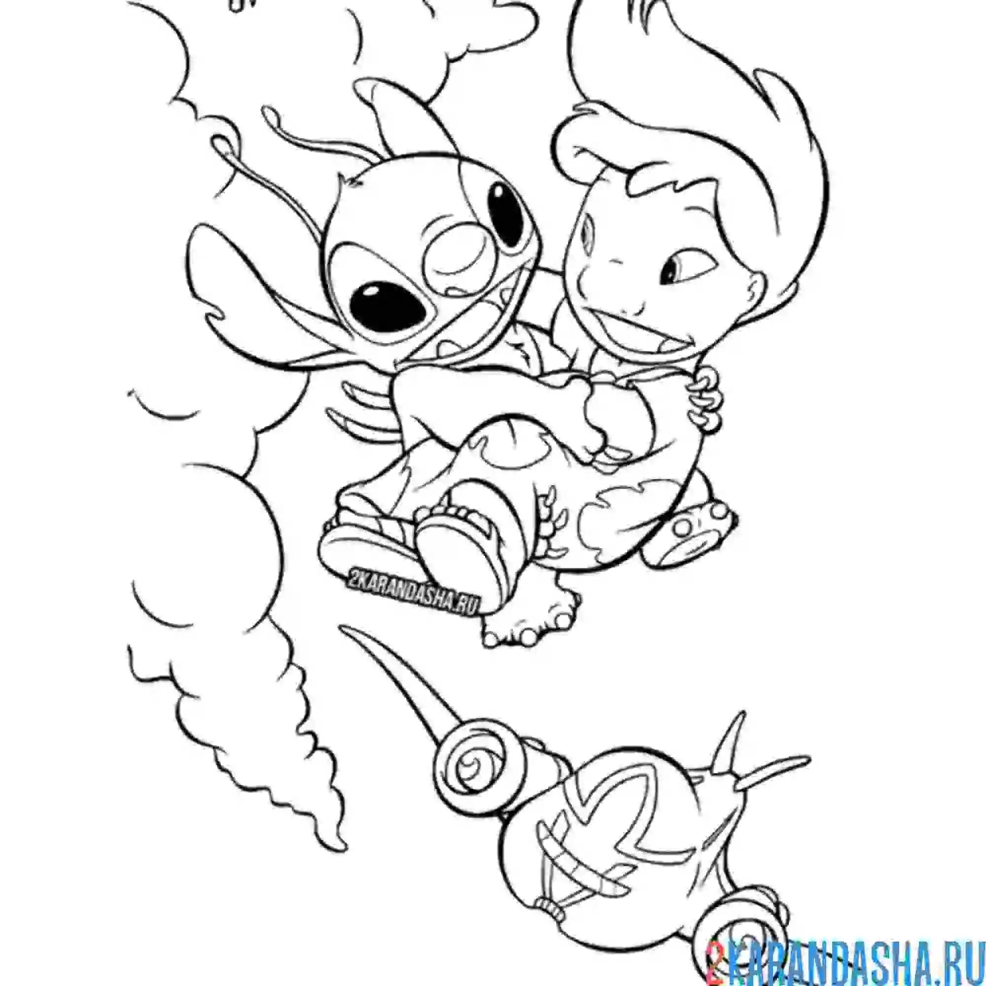 Раскраска стич с лило