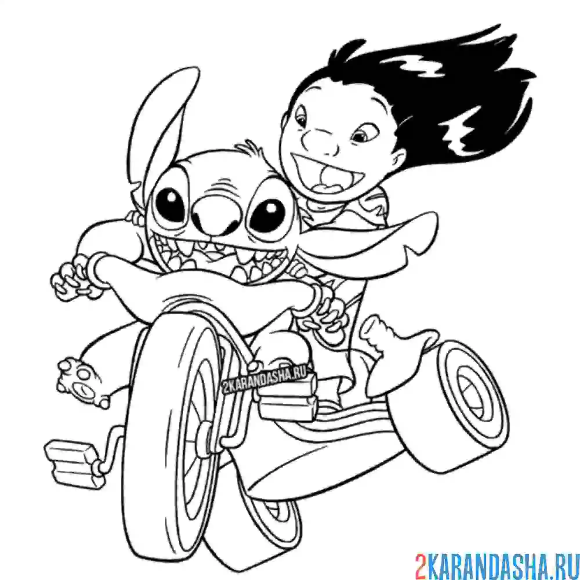 Раскраска стич и лило мчатся