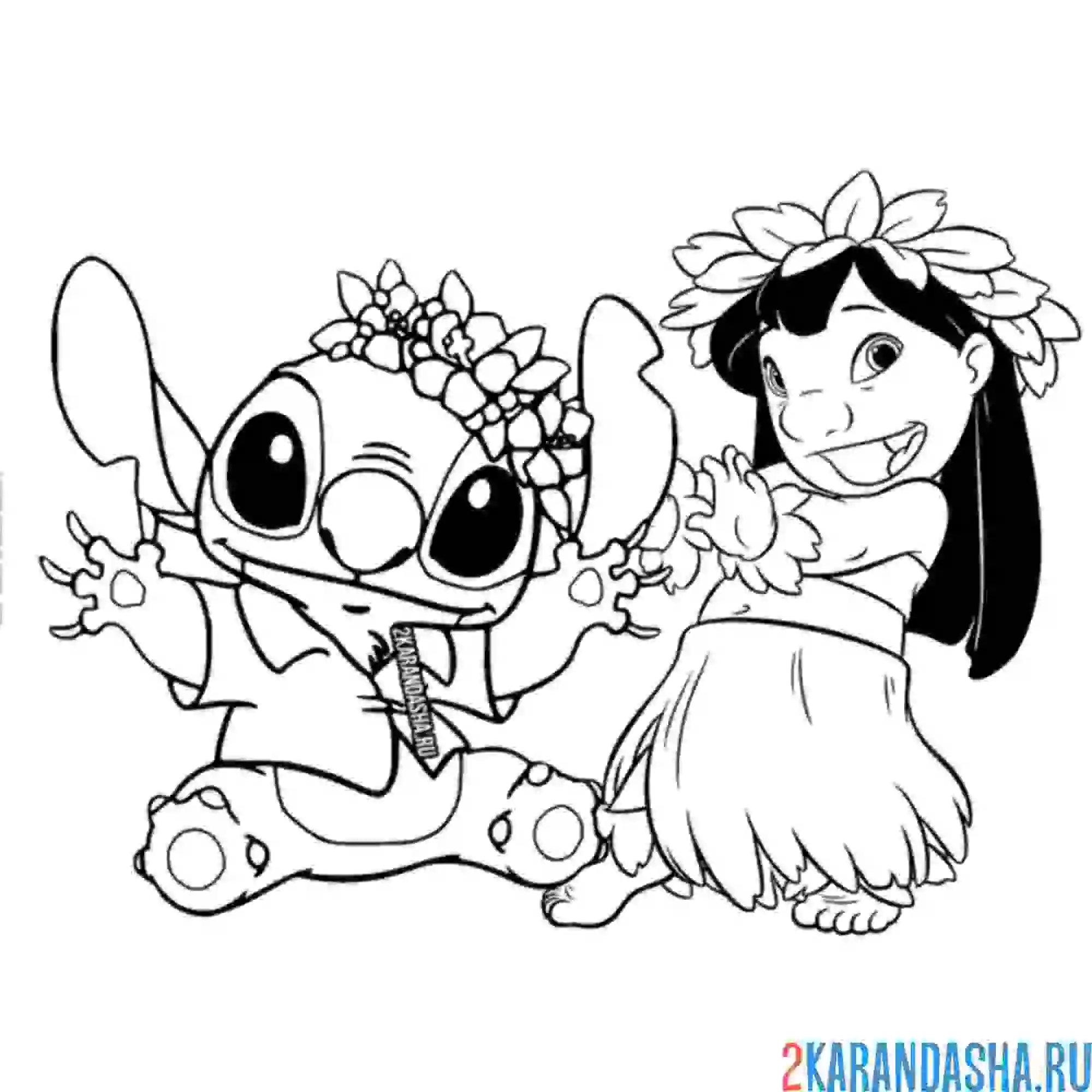 Раскраска стич и лило танцуют