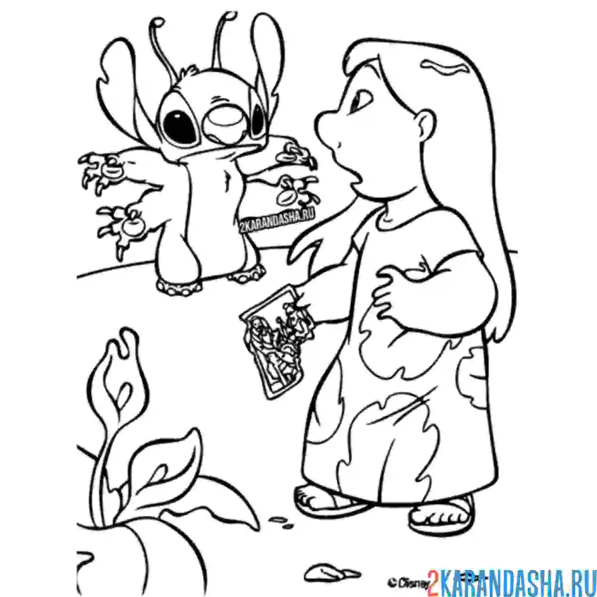 Раскраска стич напугал лило