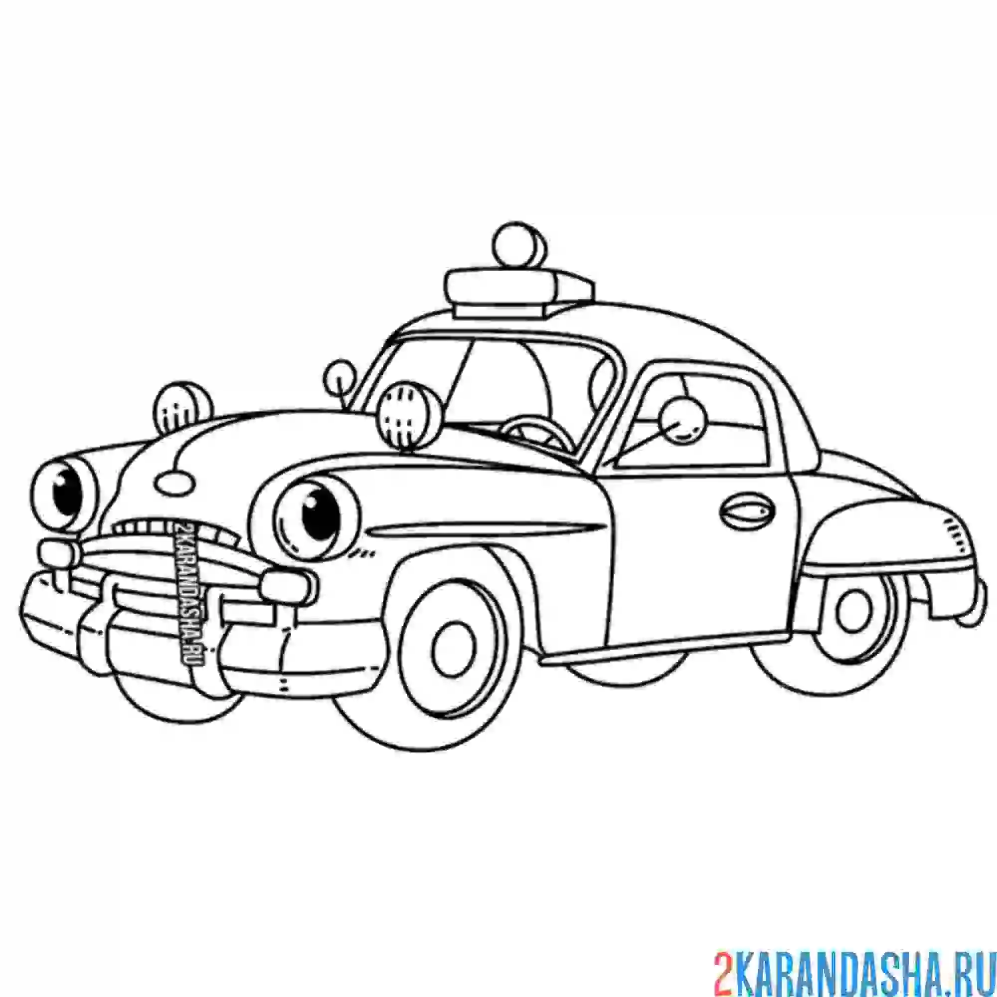 Раскраска ретро полицейская машина