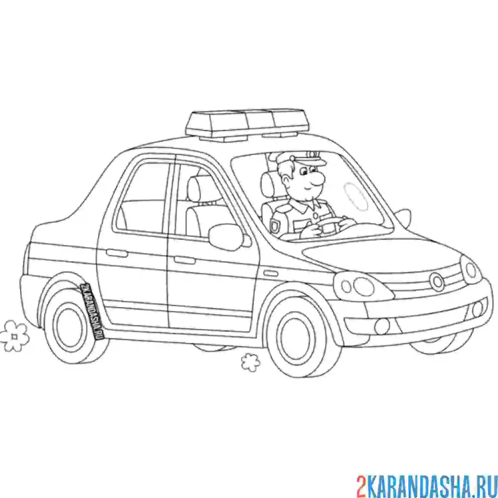 Раскраска полицейский в полицейской машине