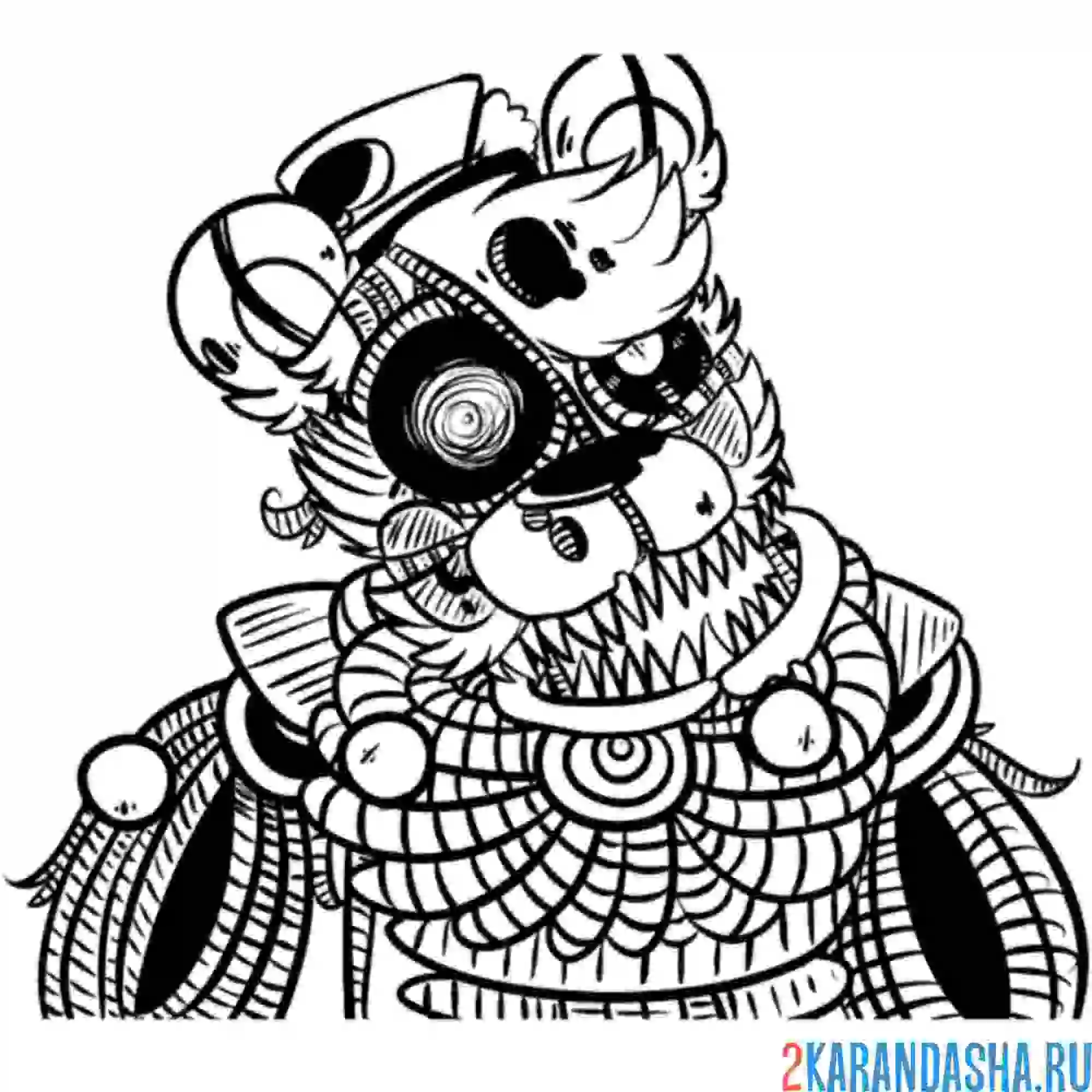 Раскраска клоун и фредди в одном