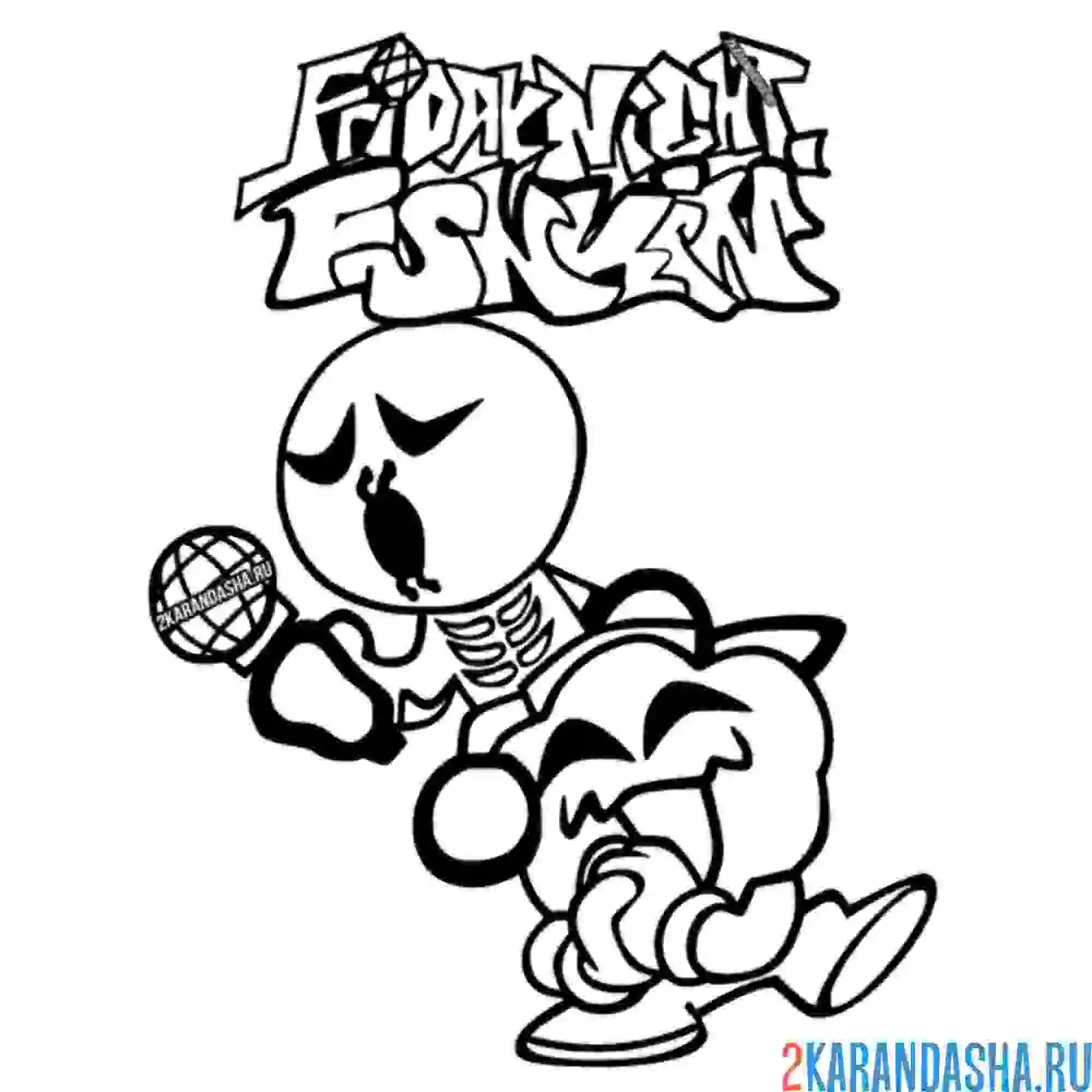 Раскраска скид и памп friday night funkin