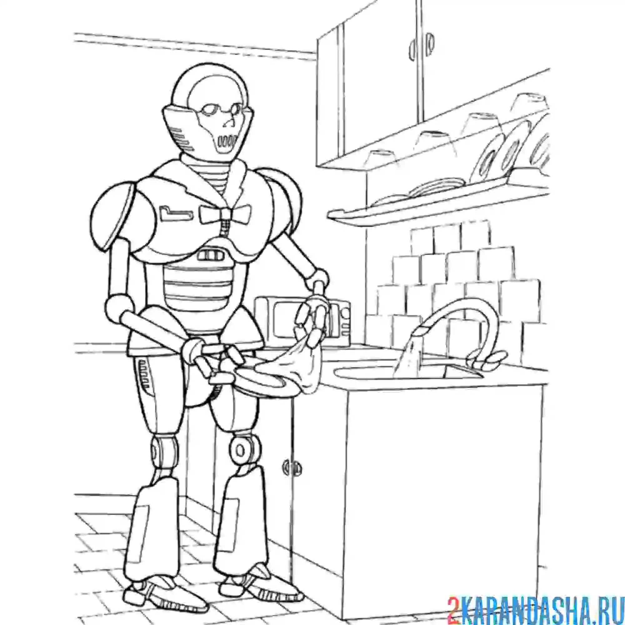 Раскраска робот помощник на кухне