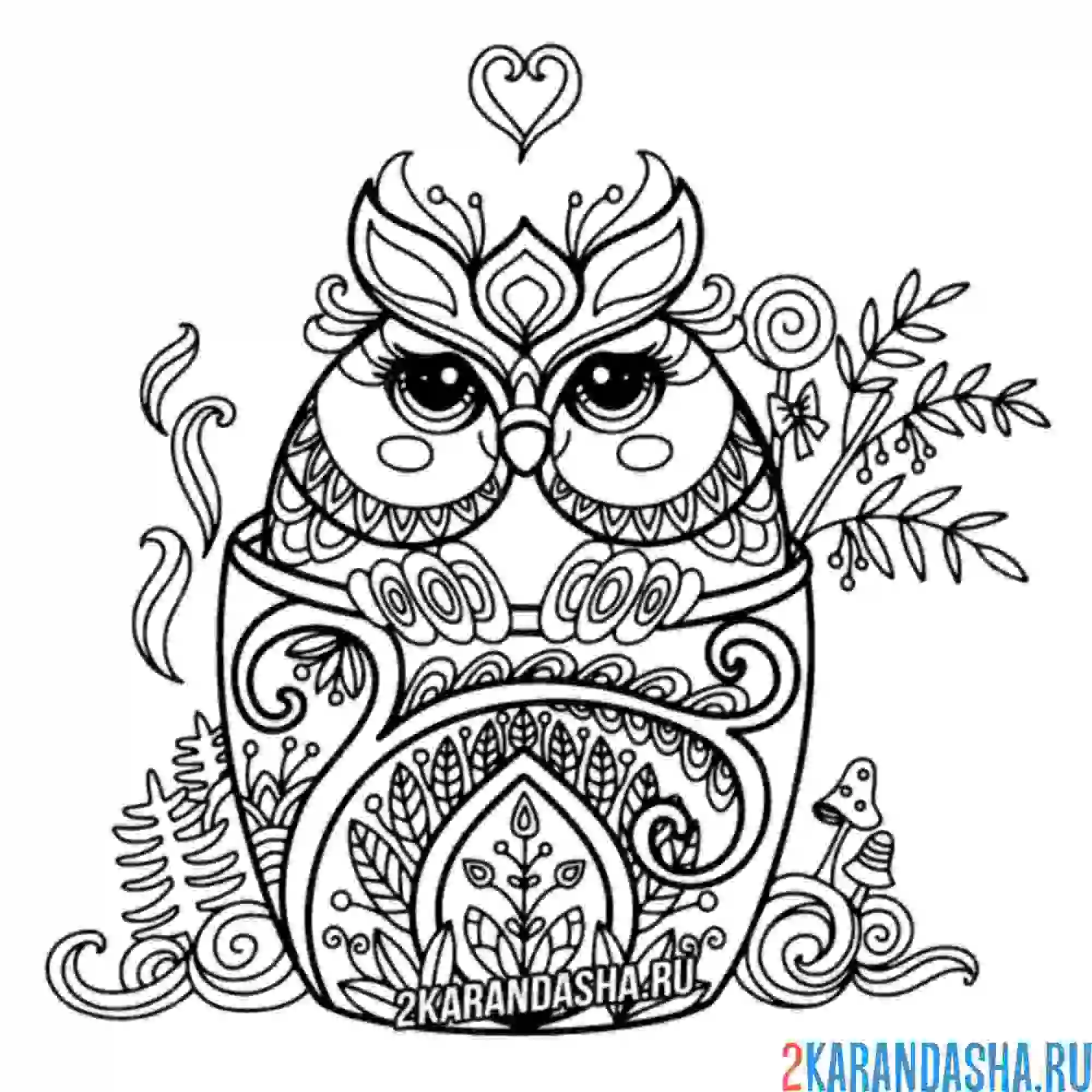 Раскраска сова узорчатая