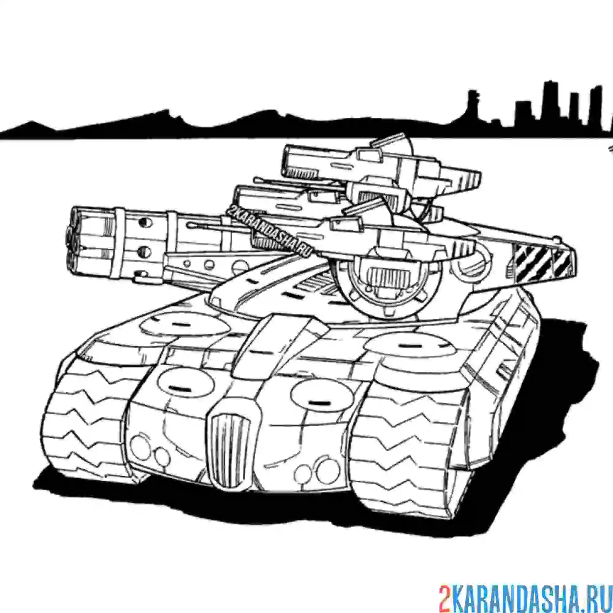 Раскраска большой военный танк