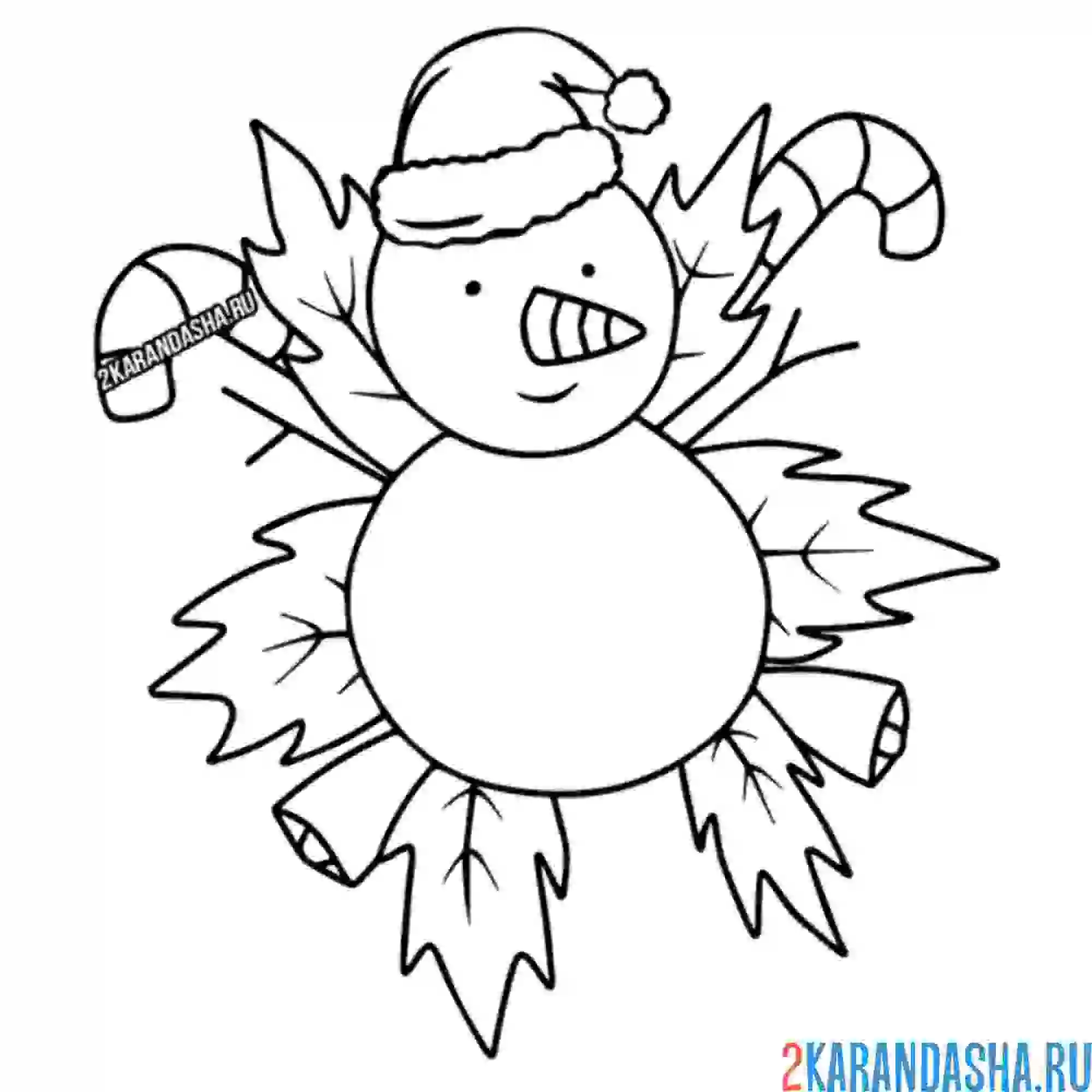 Раскраска новогодний снеговик в шапке