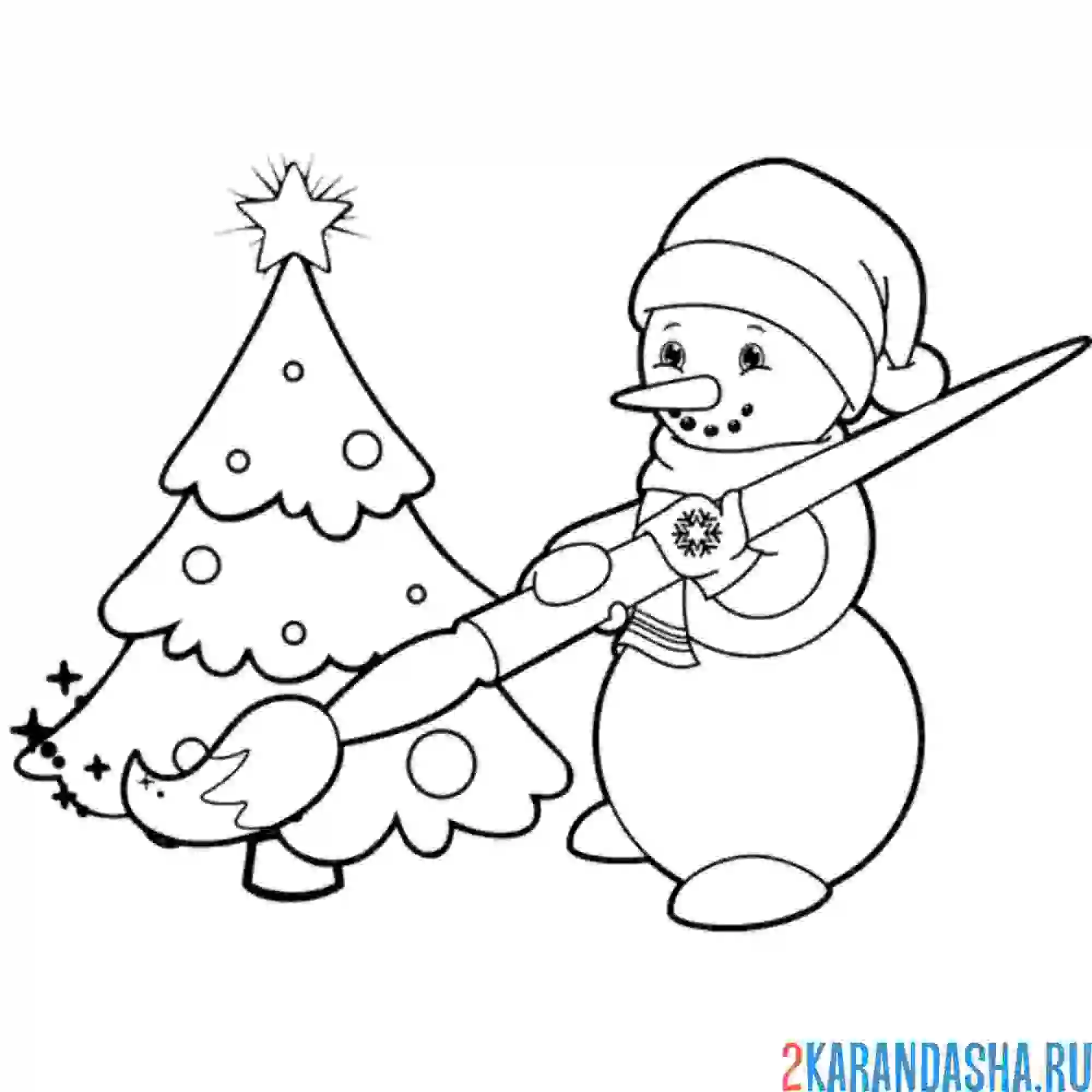 Раскраска снеговик рисует елку
