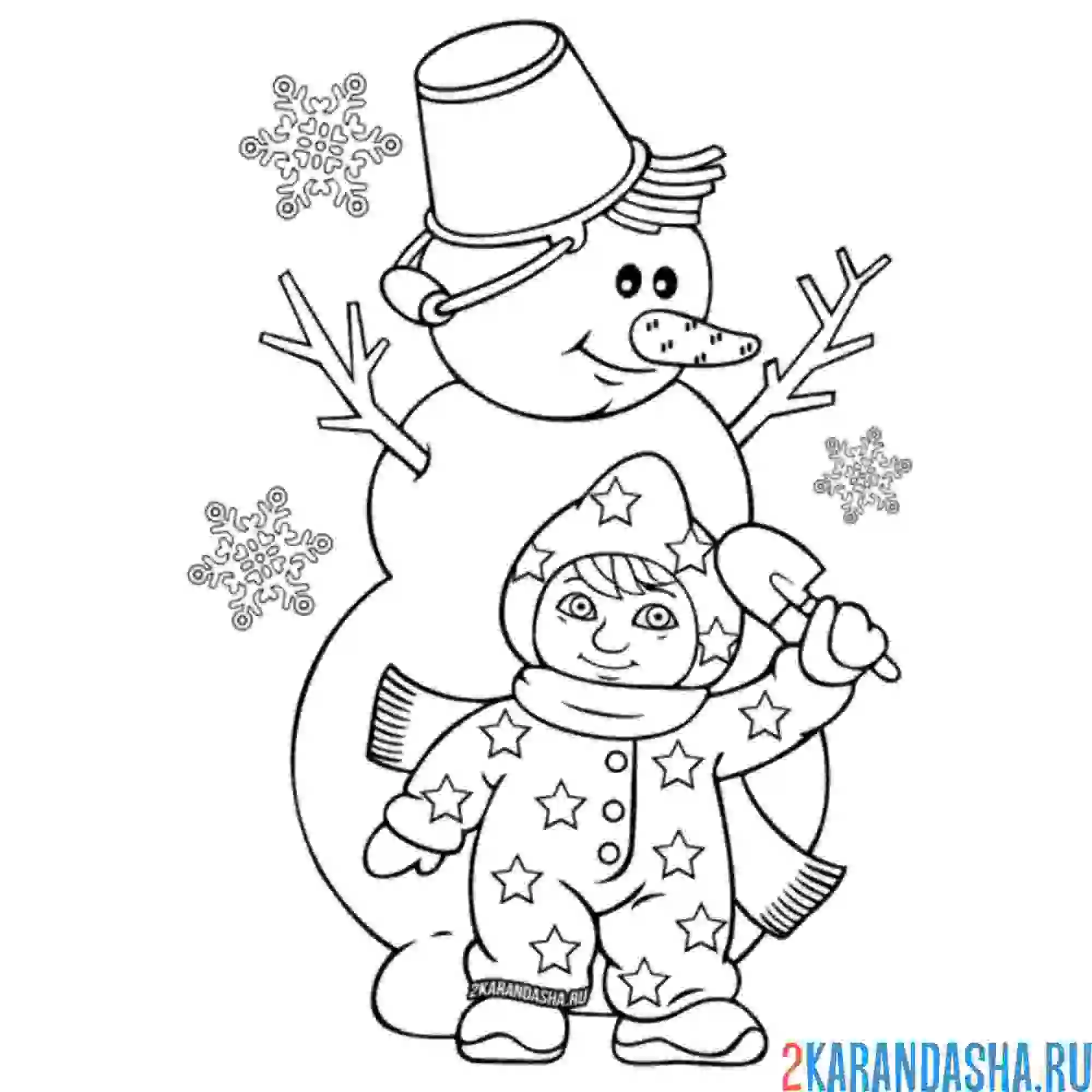 Раскраска снеговик и малыш