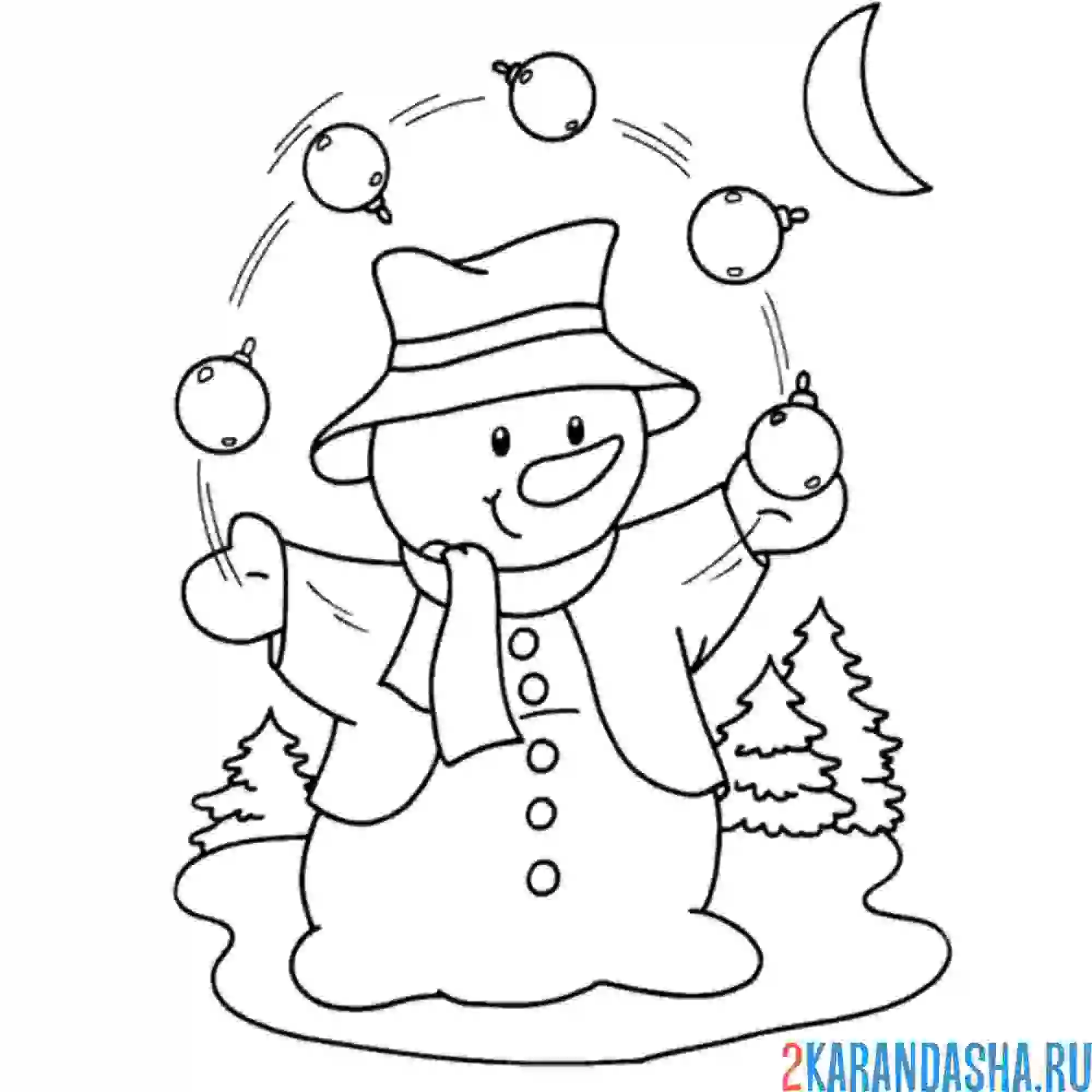 Раскраска снеговик жанглирует