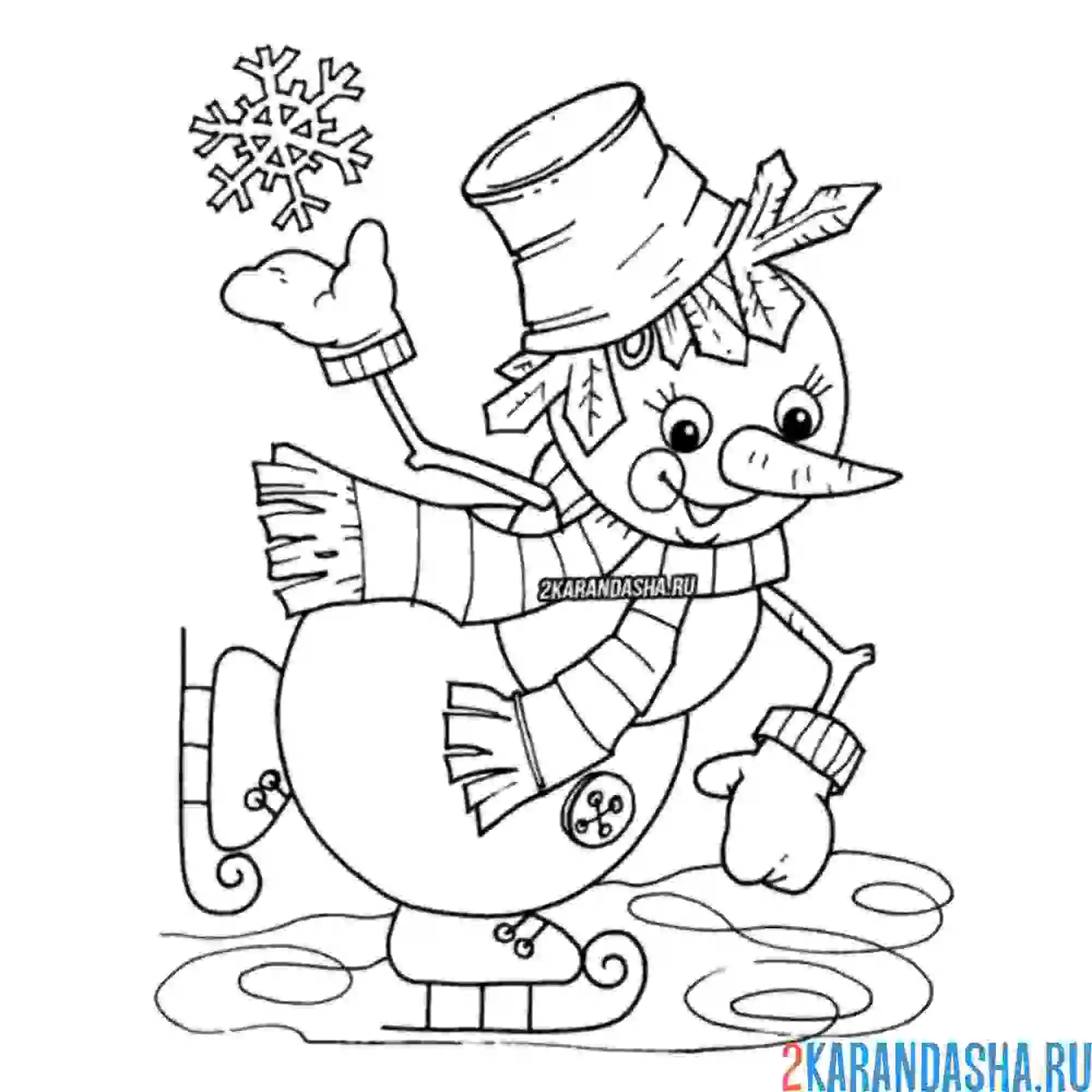 Раскраска снеговик катается на коньках