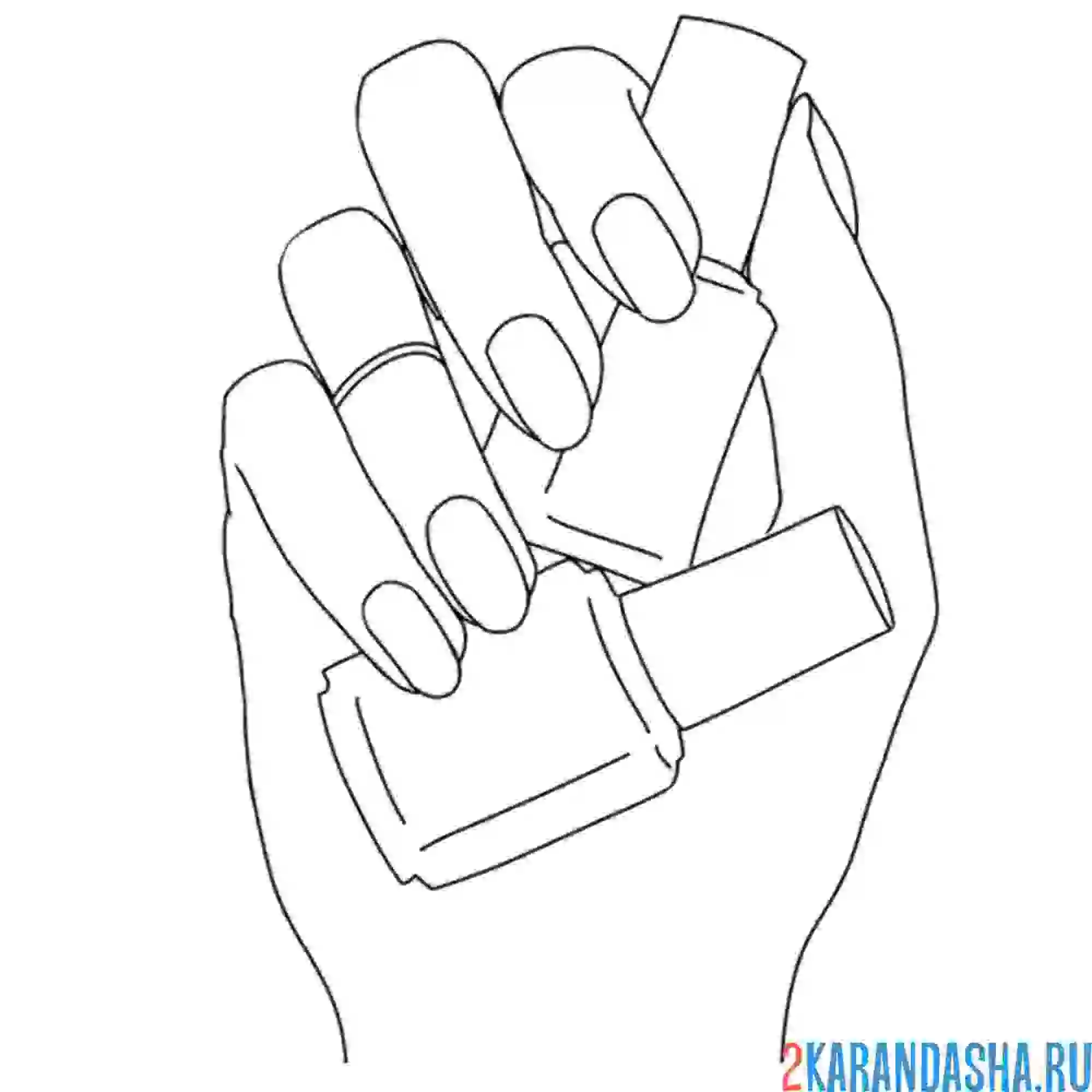 Раскраска рука держит лак для ногтей