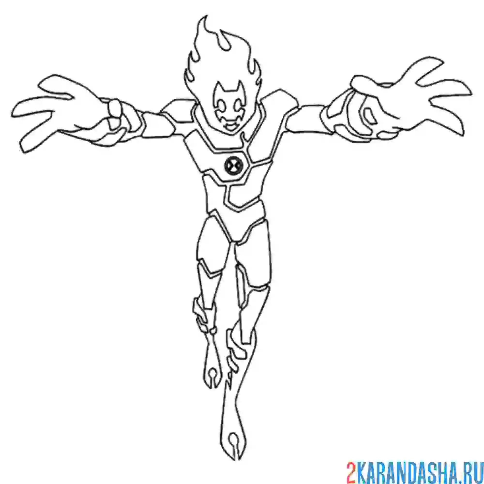 Раскраска бен тен человек-огонь