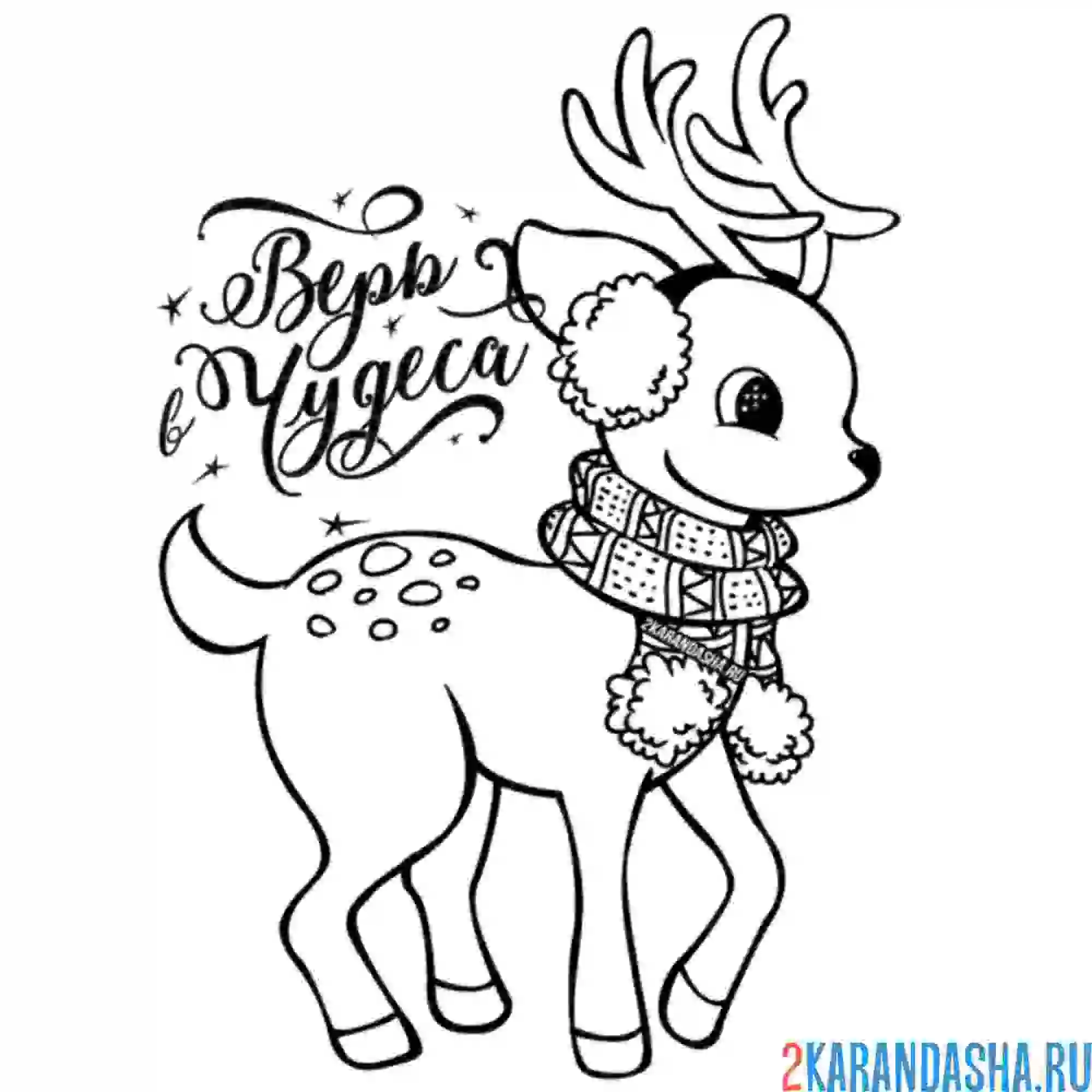 Раскраска новогодний олень верит в чудеса
