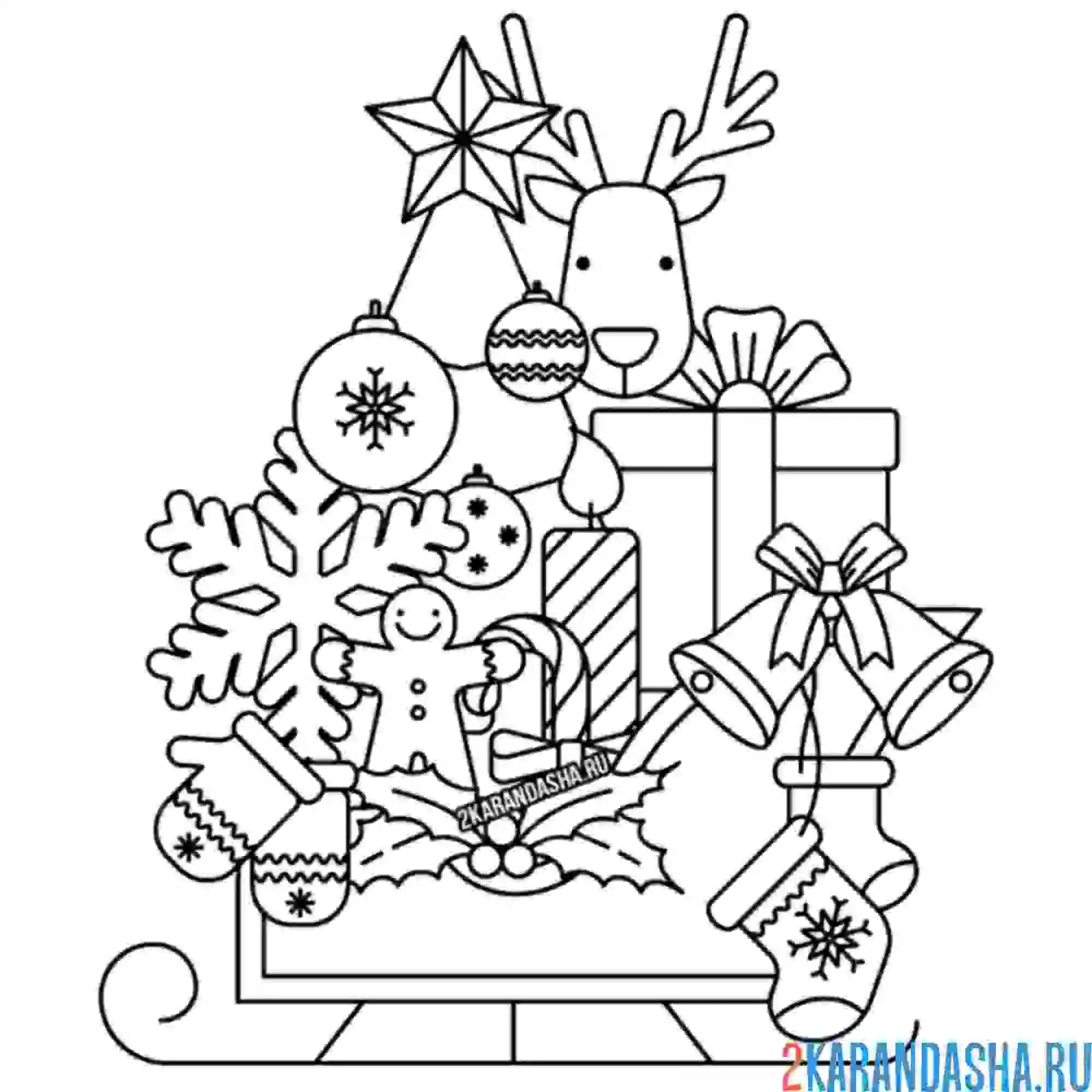 Раскраска тема новогодний олень