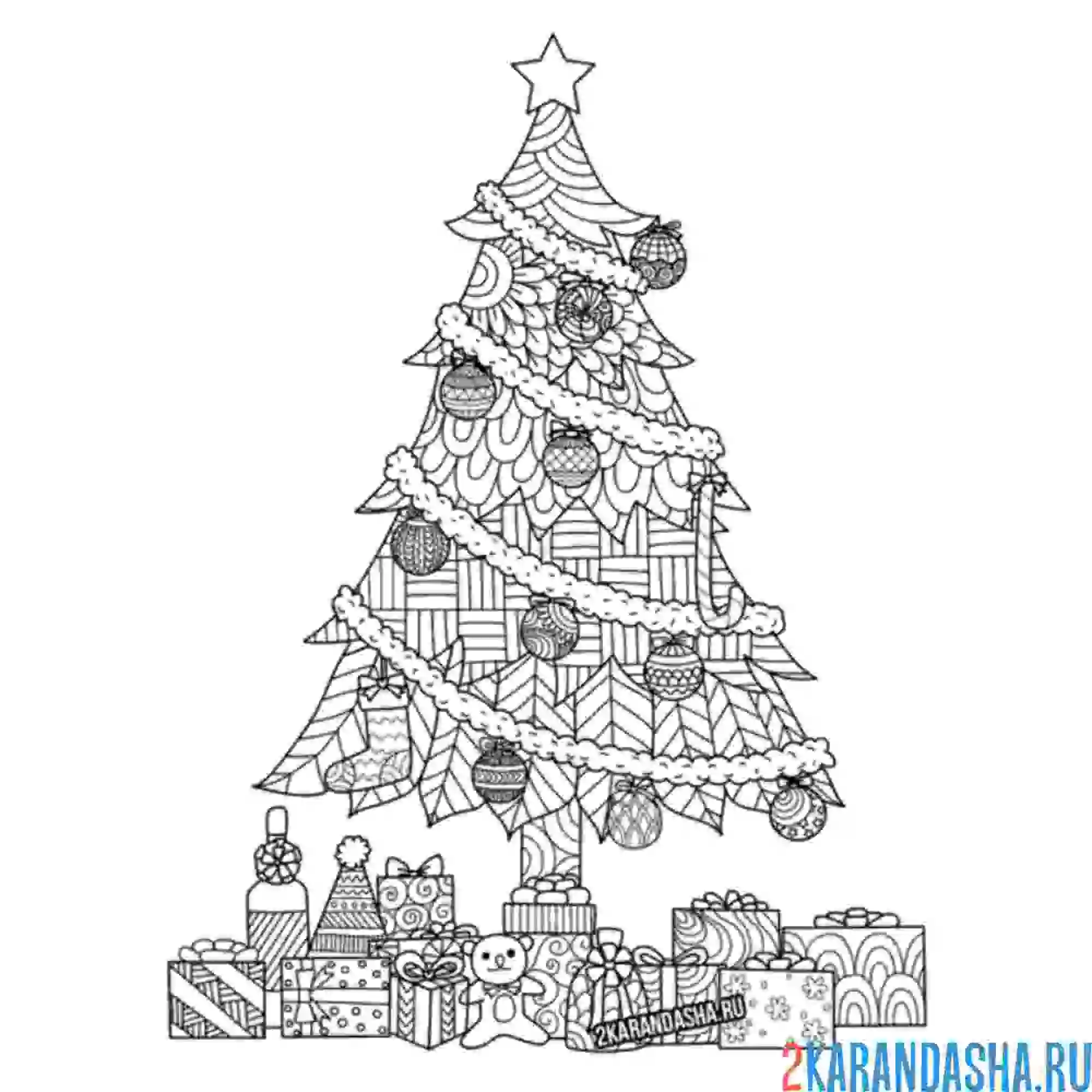 Раскраска новогодняя елка антистресс