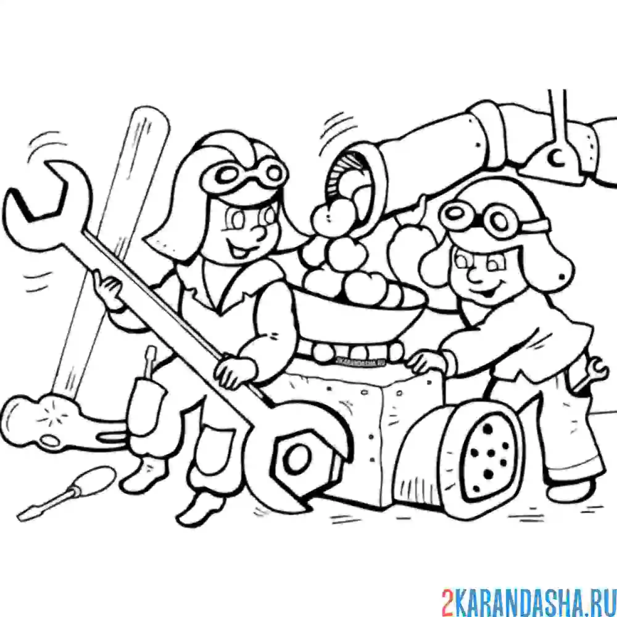 Раскраска винтик и шпунтик