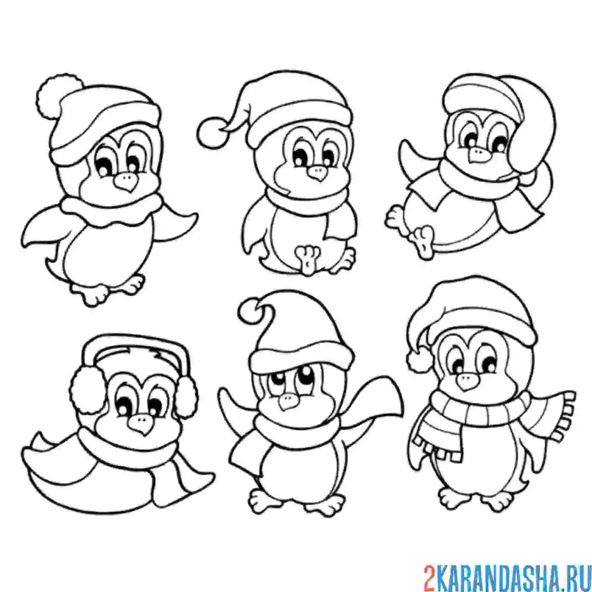 Раскраска пингвины в одежде