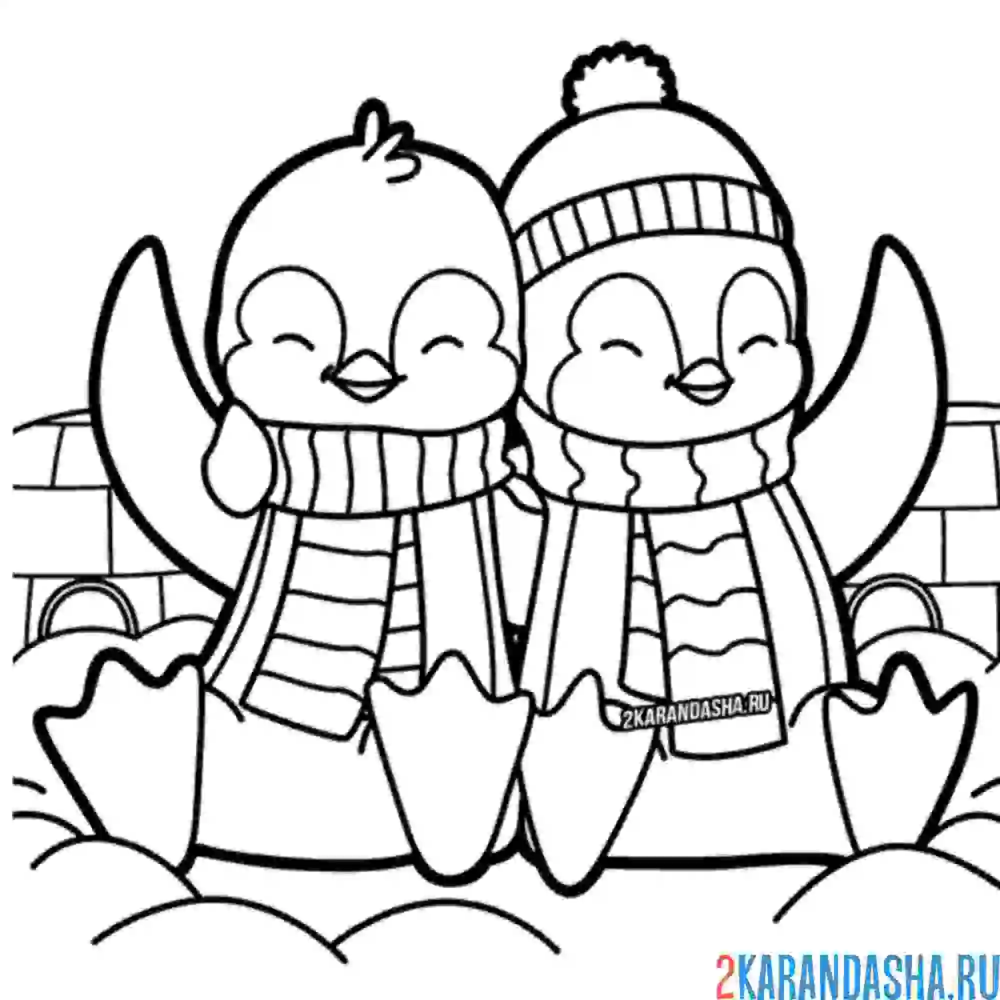 Раскраска пингвины друзья