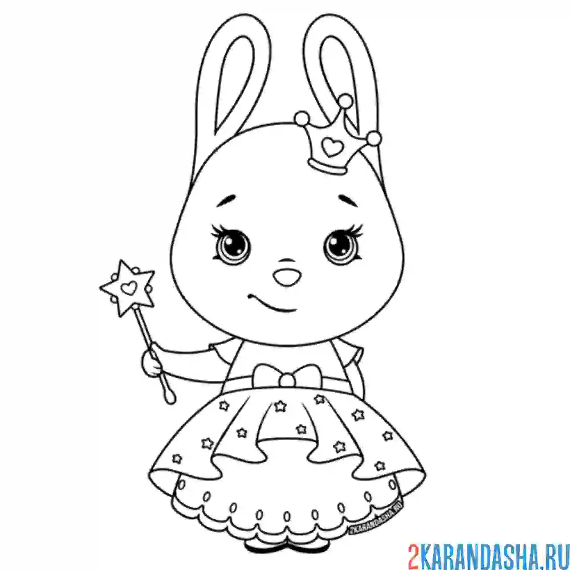 Раскраска милый зайка в короне