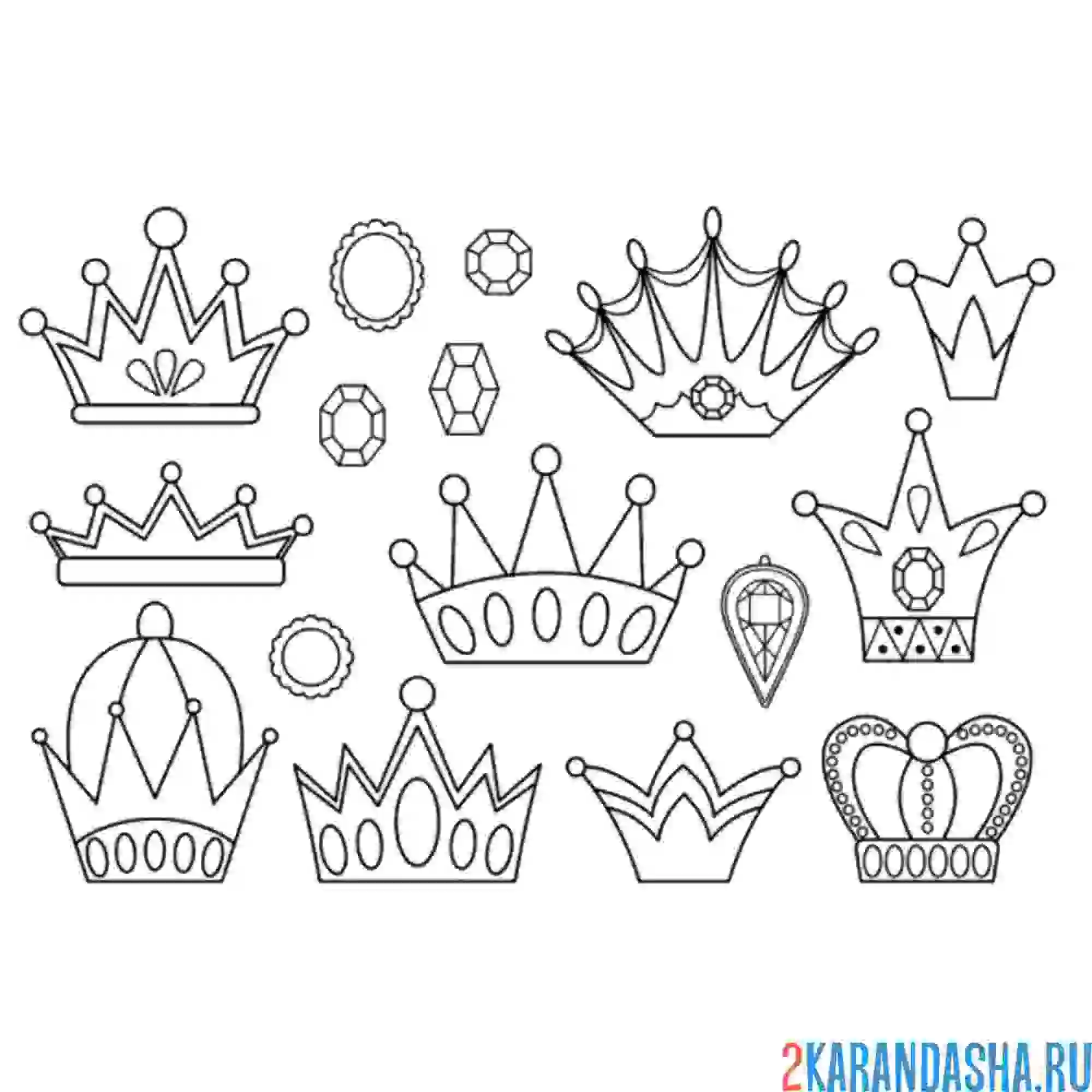 Раскраска много разных корон