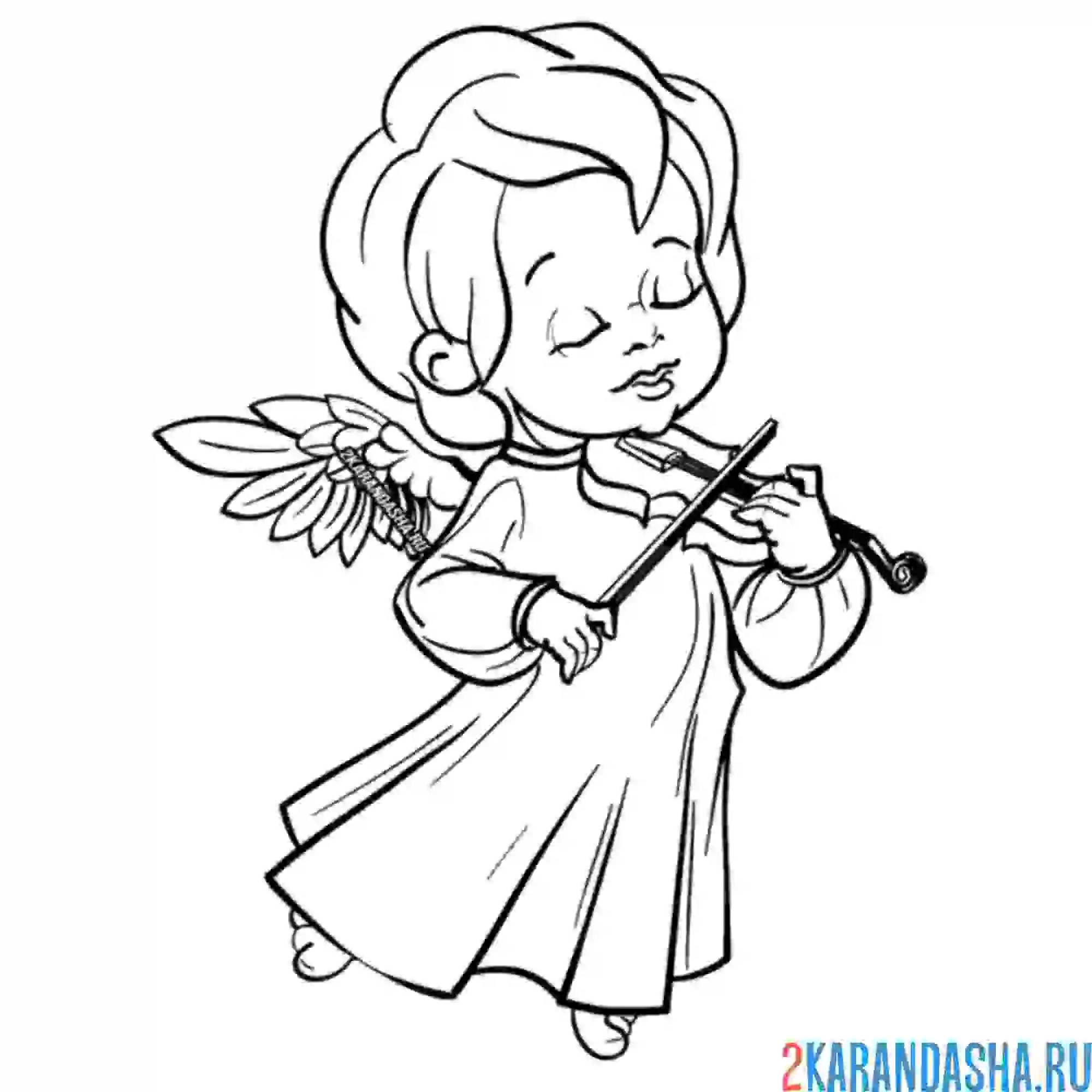 Раскраска ангел со скрипкой