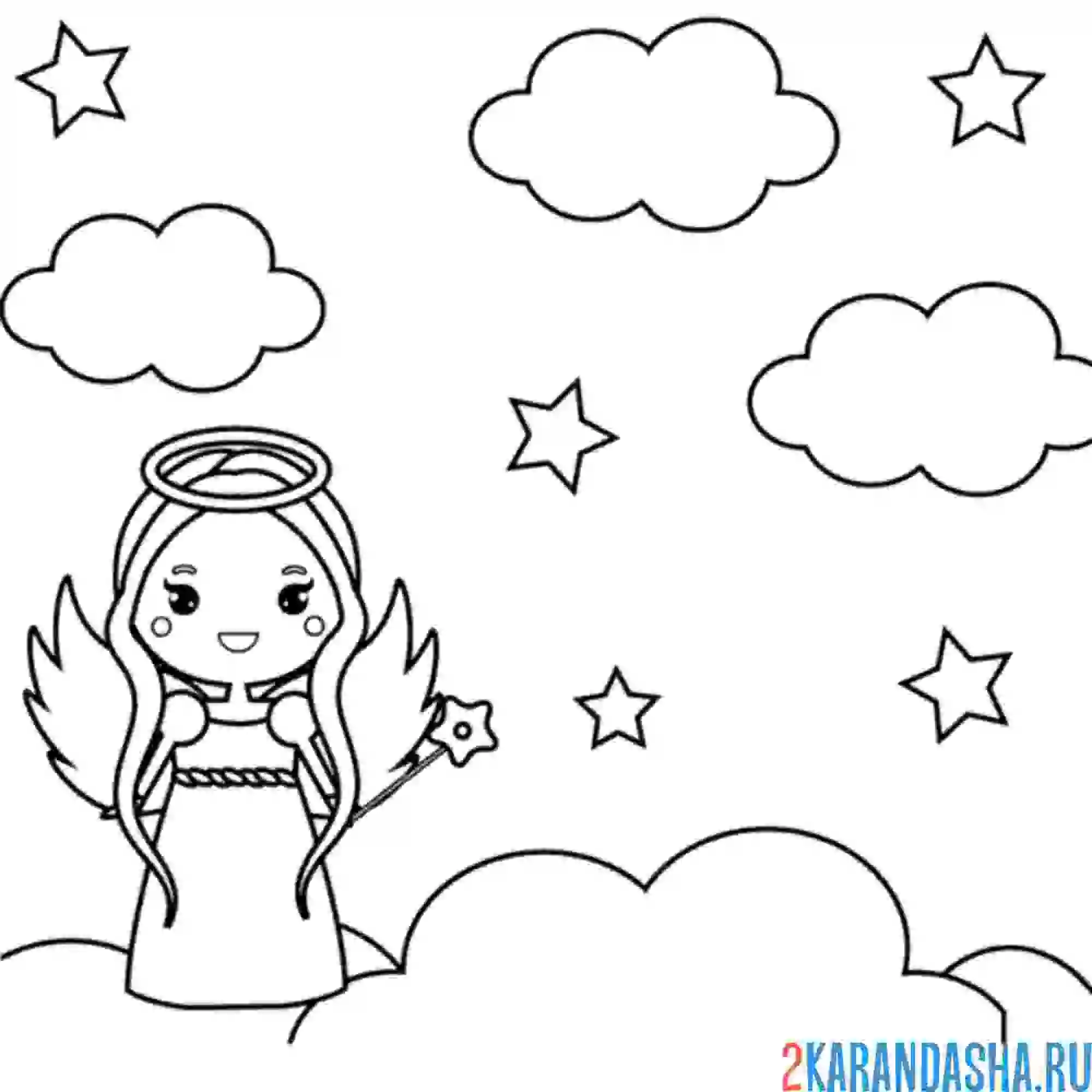 Раскраска ангелок в облаках