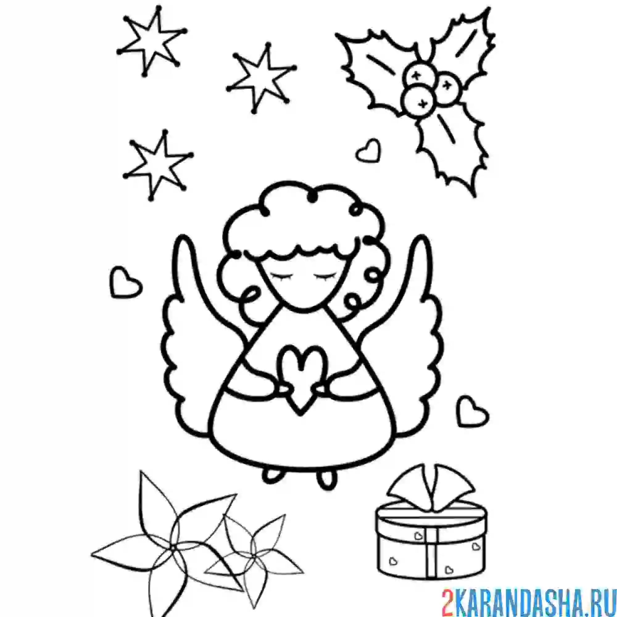 Раскраска ангел на рождество праздник