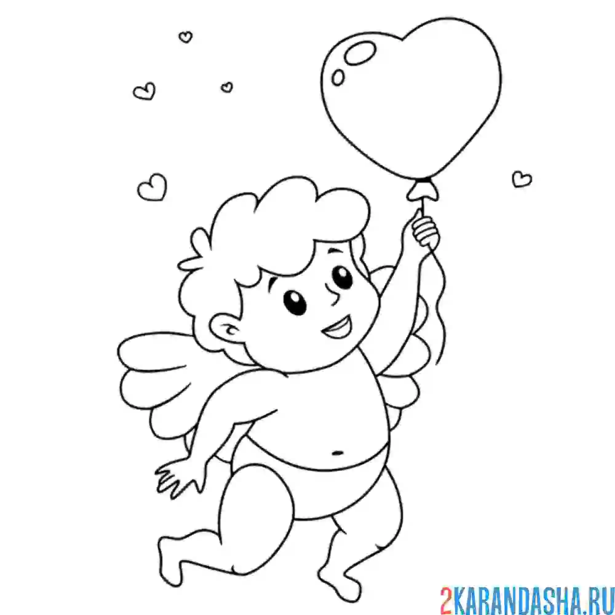 Раскраска ангелок с сердцем шариком