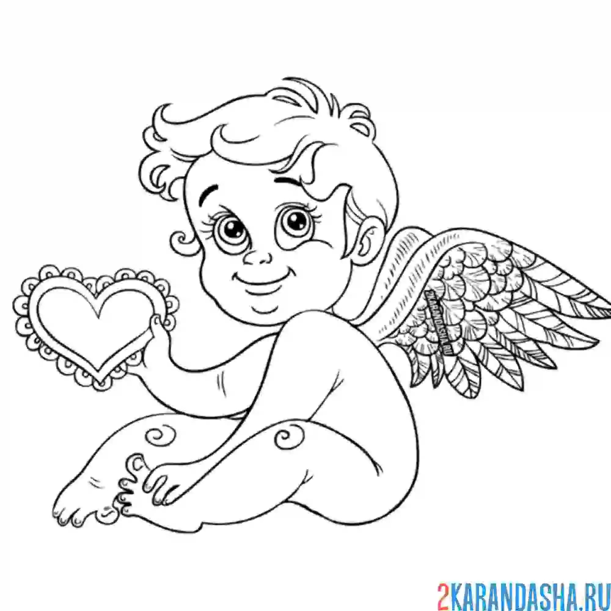Раскраска валентинка ангелок