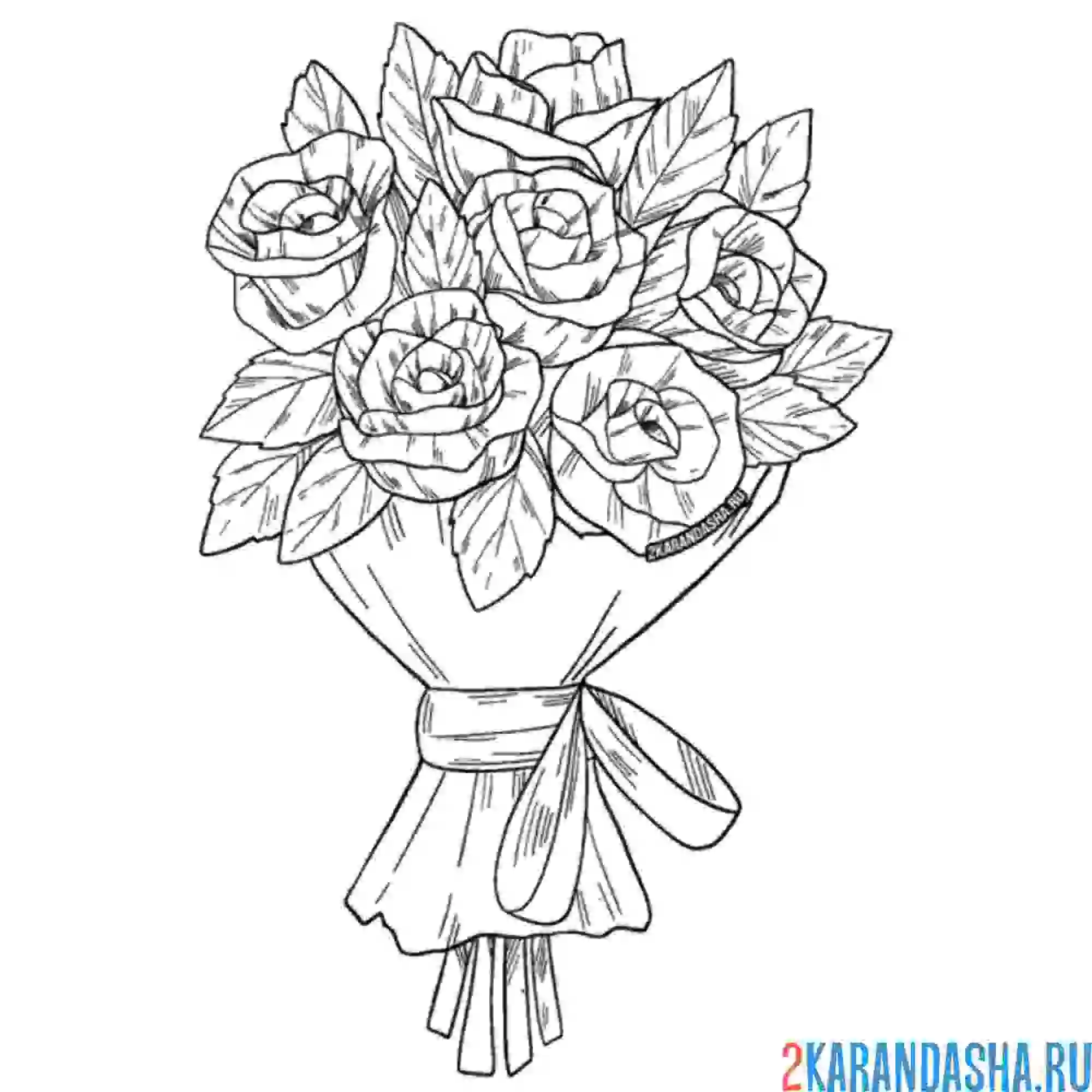 Раскраска праздничный букет роз