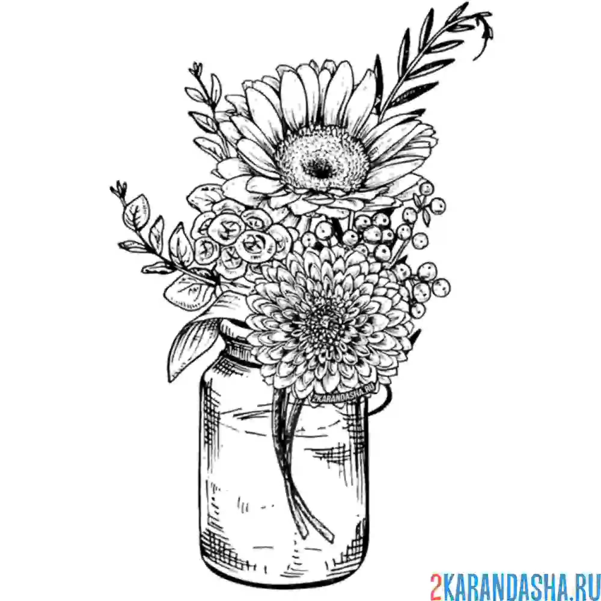 Раскраска букет цветов в банке