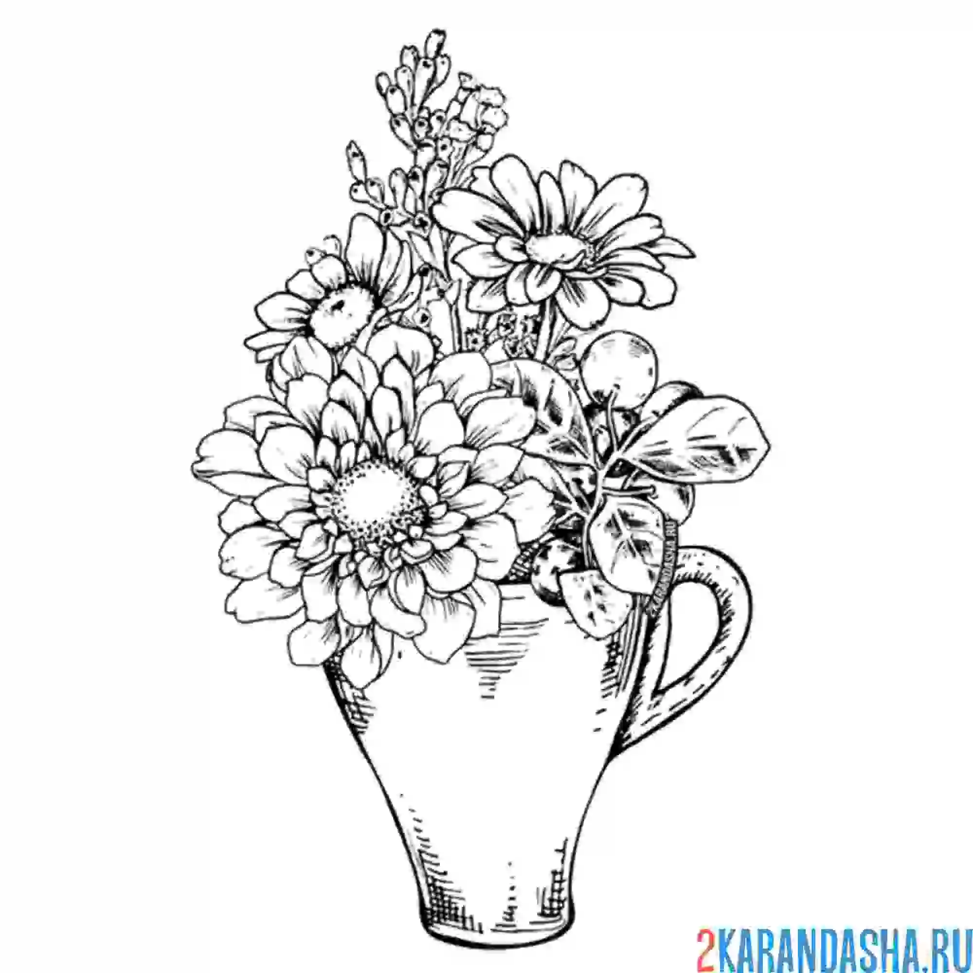 Раскраска цветы в кружке