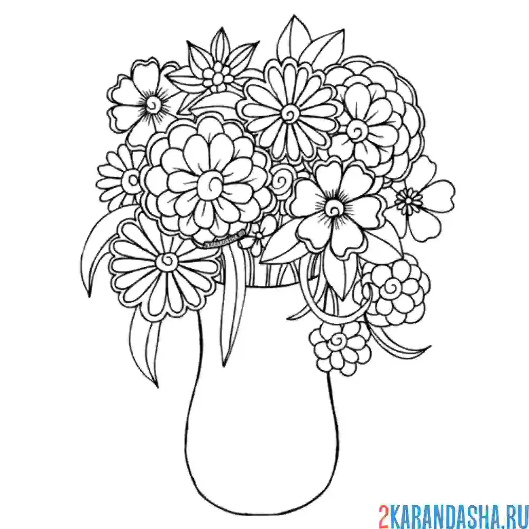 Раскраска подарить букет полевых цветов