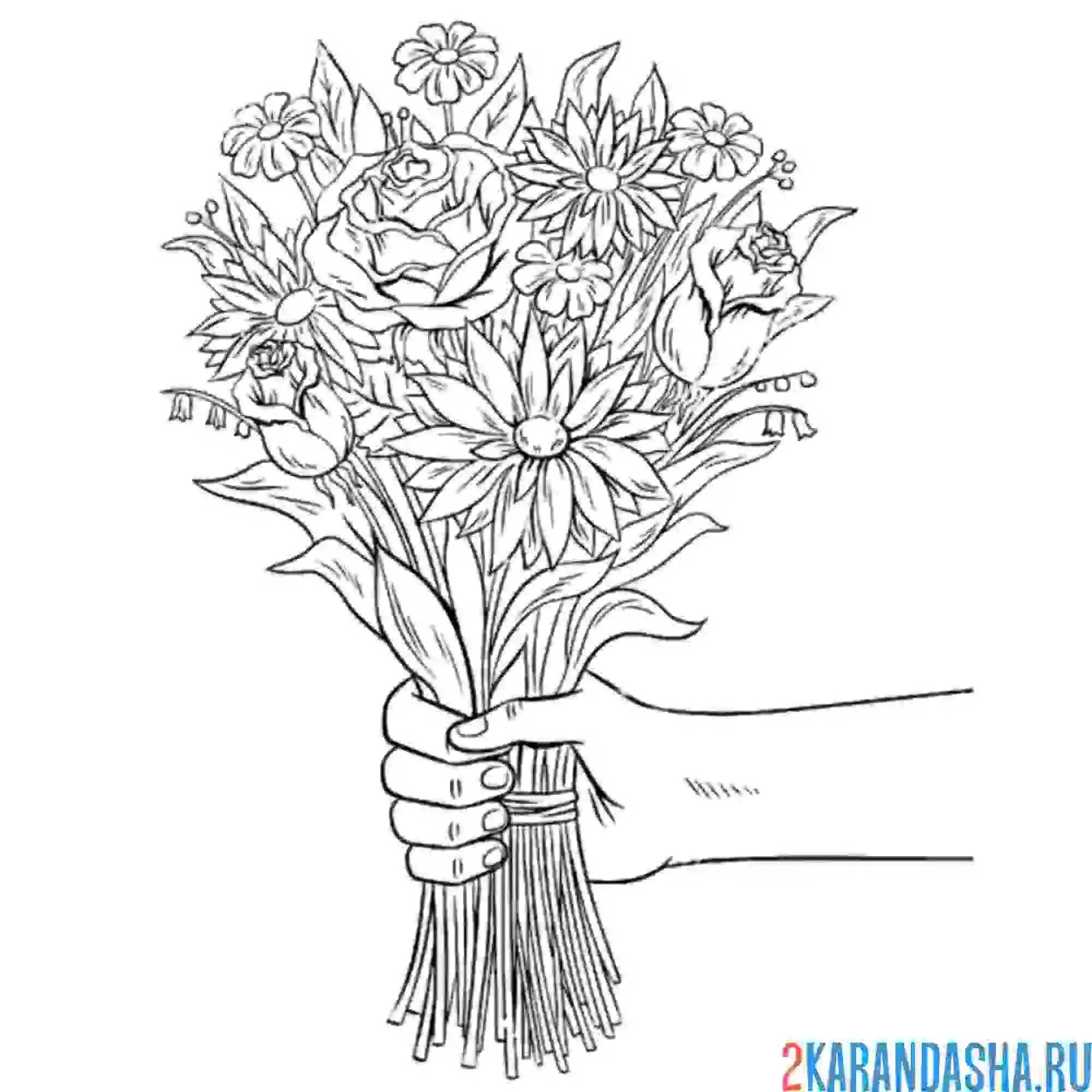 Раскраска рука с букетом