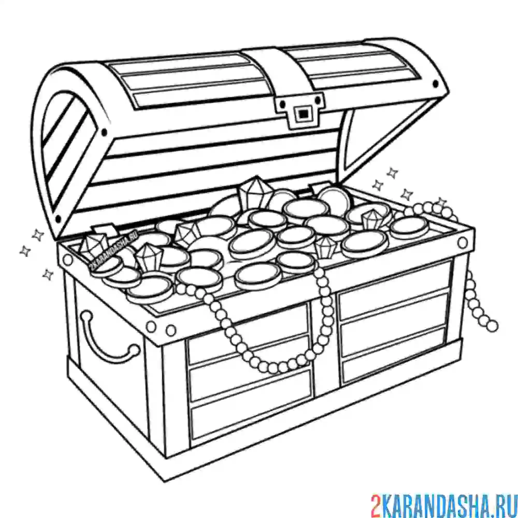 Раскраска сундук с сокровищами
