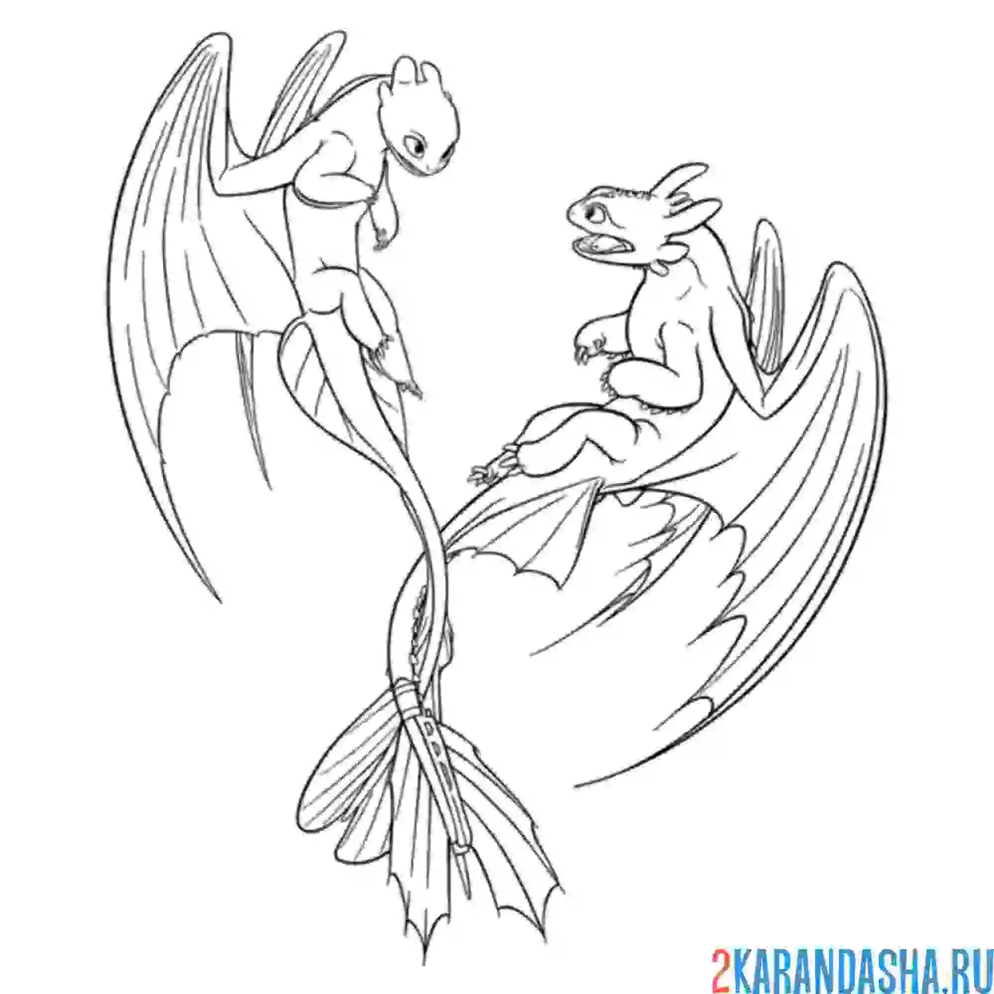 Раскраска беззубик и дневная фурия в полете