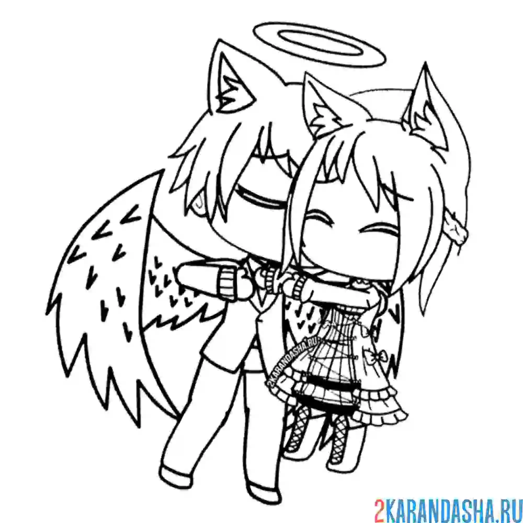 Раскраска гача лайф мальчик ангел обнимается