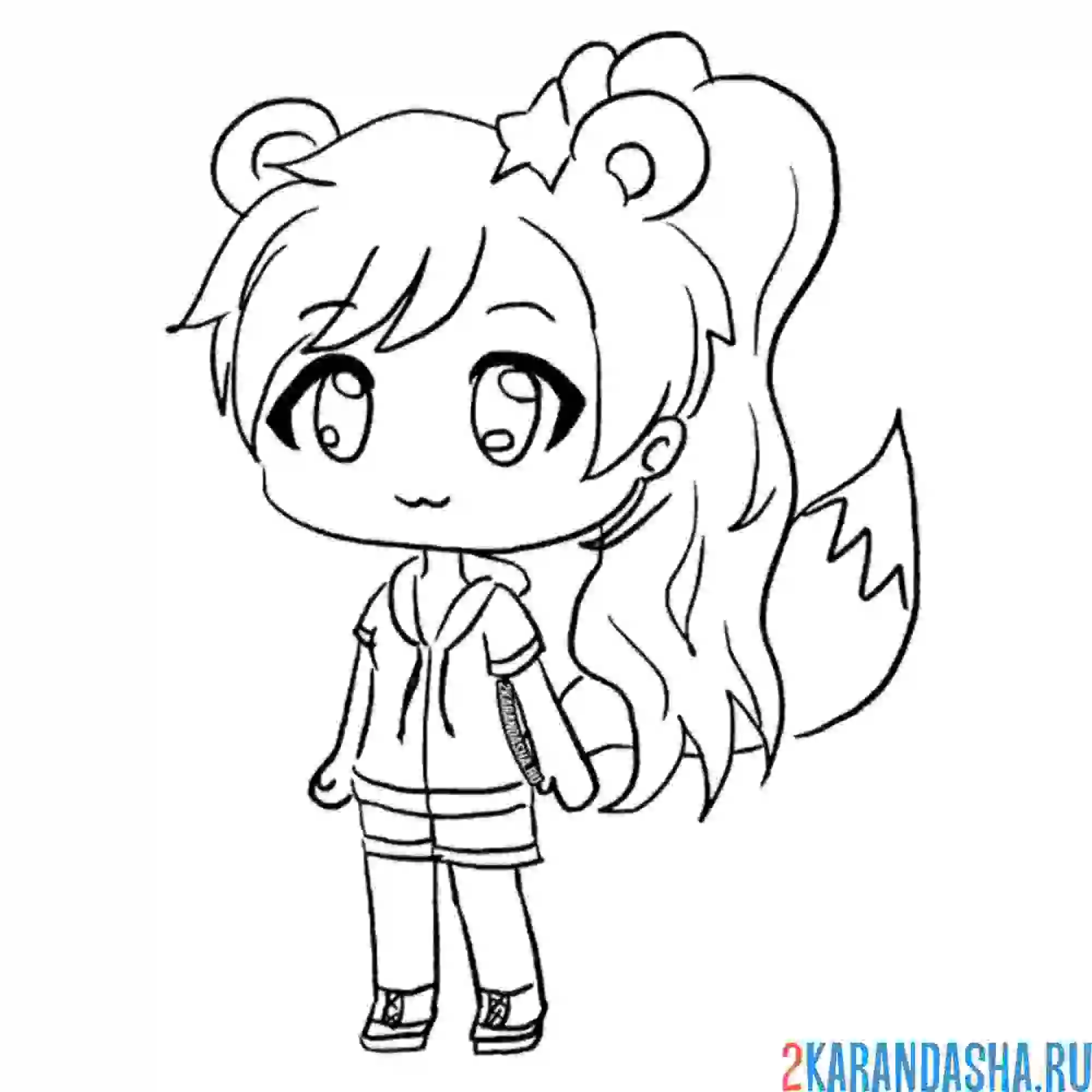 Раскраска гача лайф аниме с хвостом