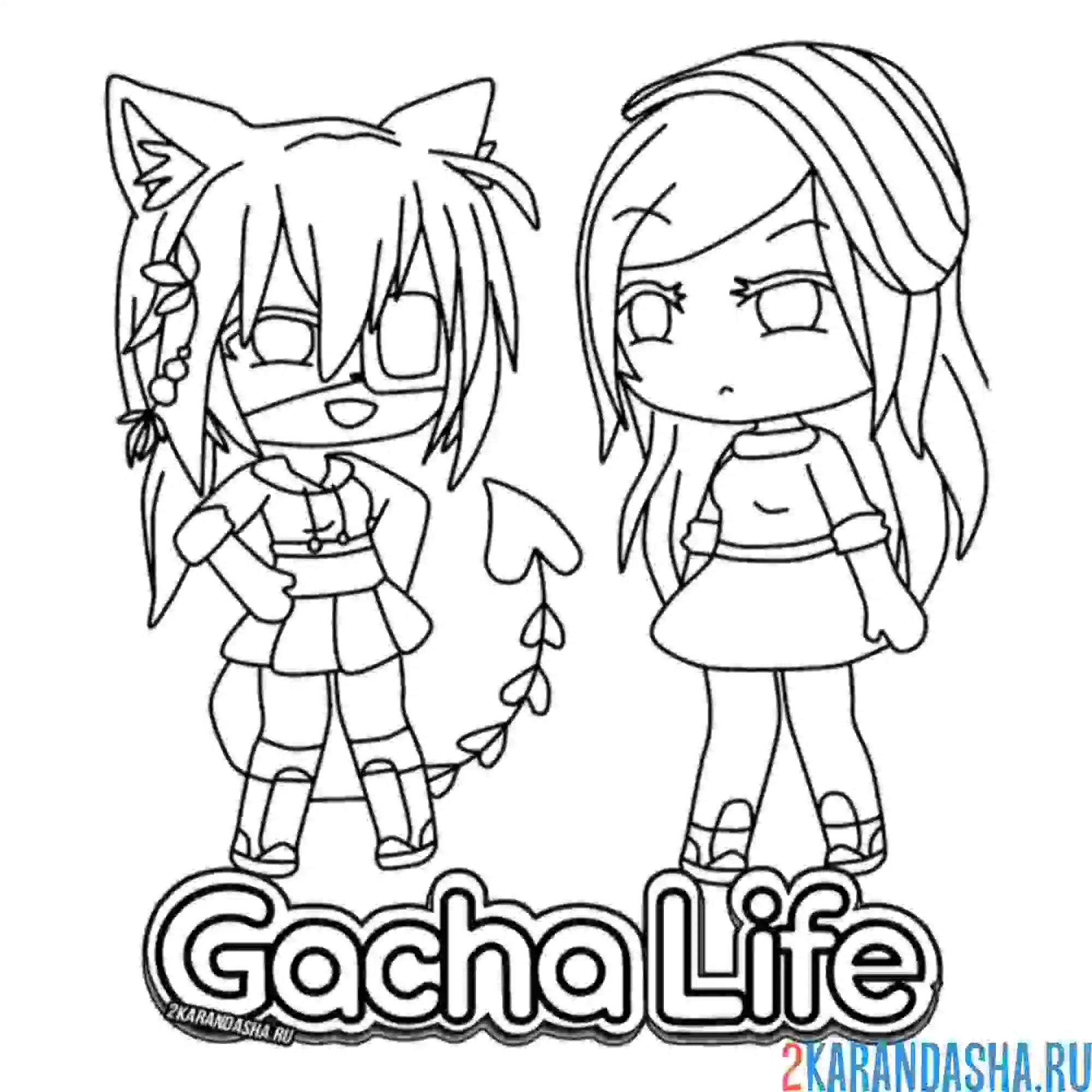 Раскраска гача лайф два персонажа девочки