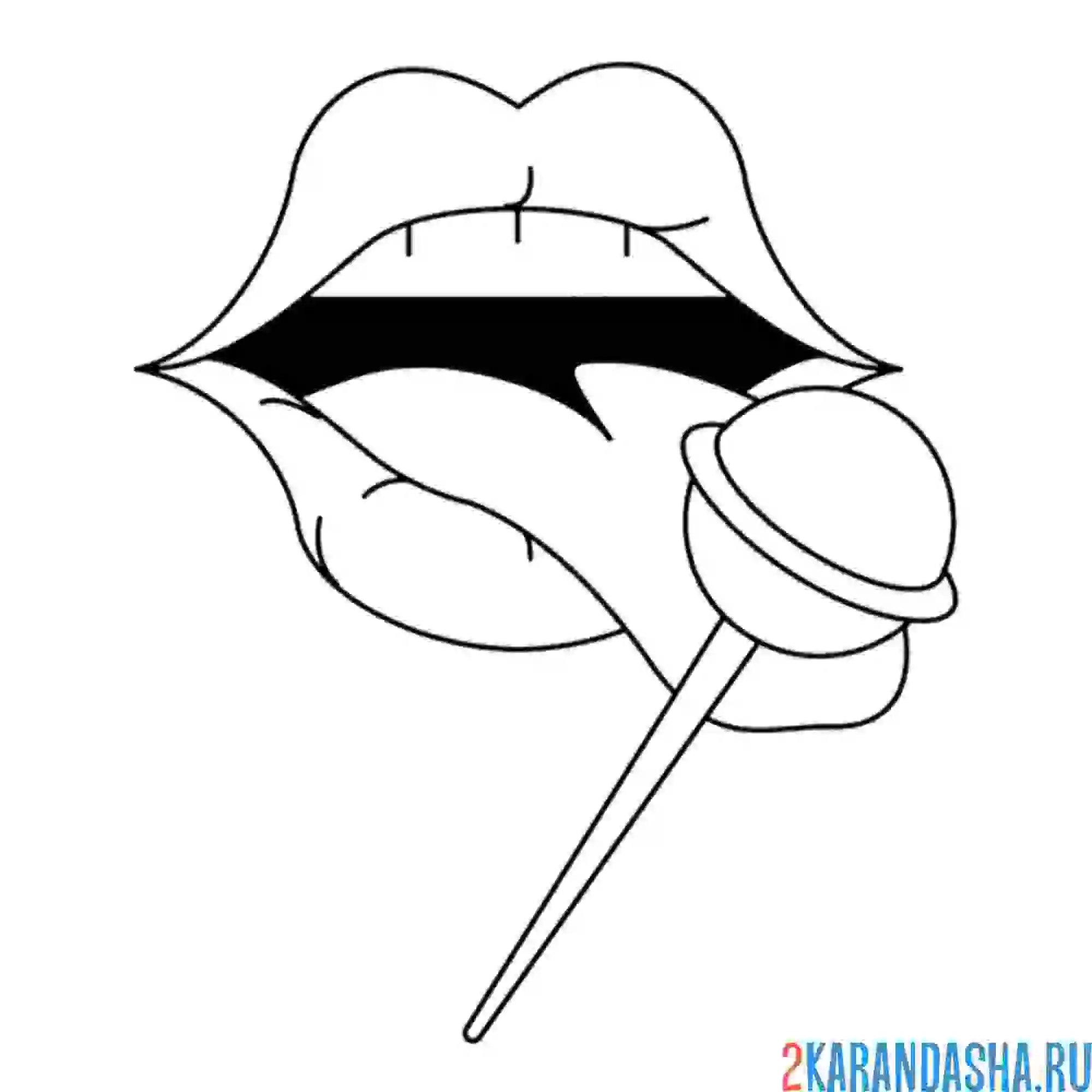 Раскраска язык, леденец и губы