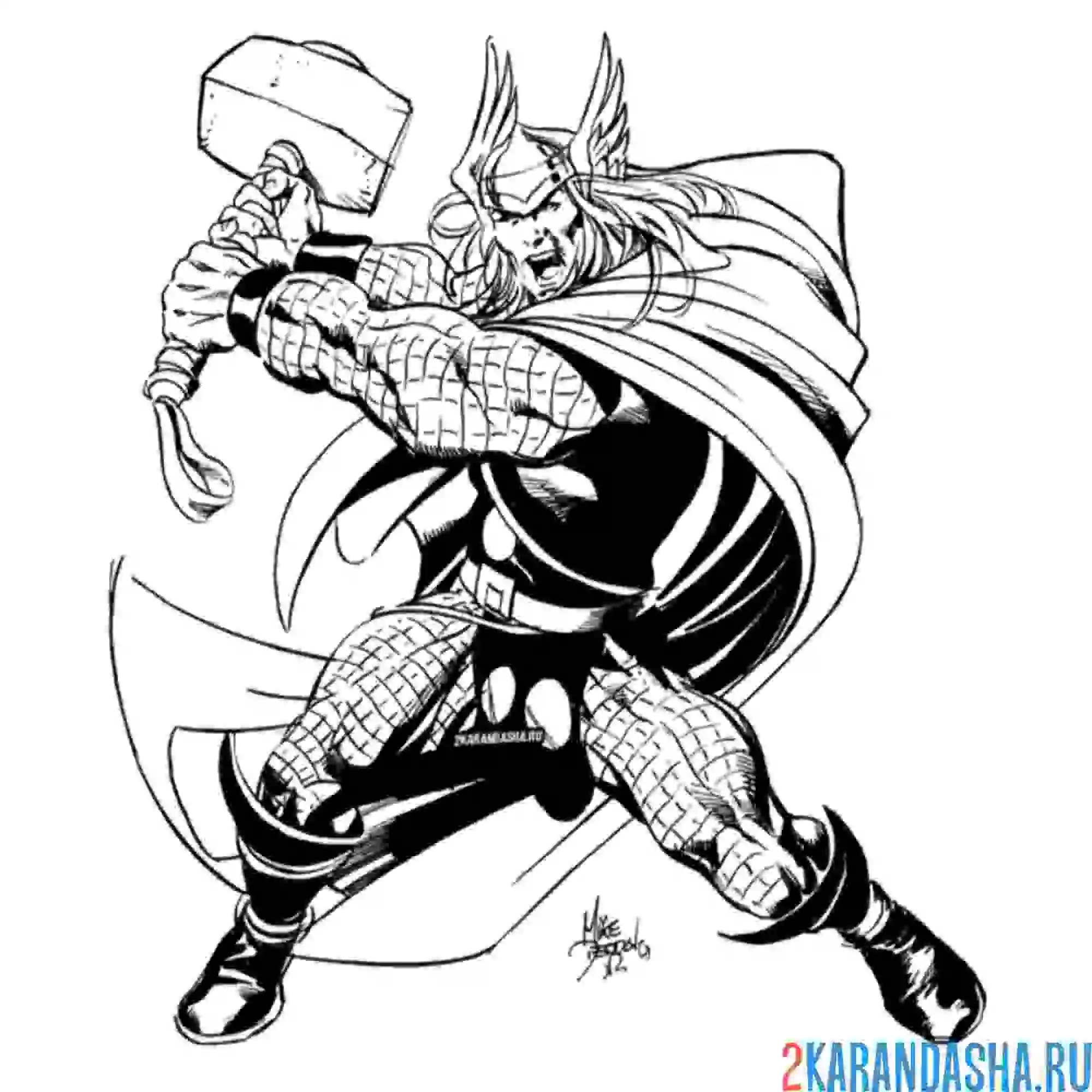 Раскраска тор с молотом разозлился