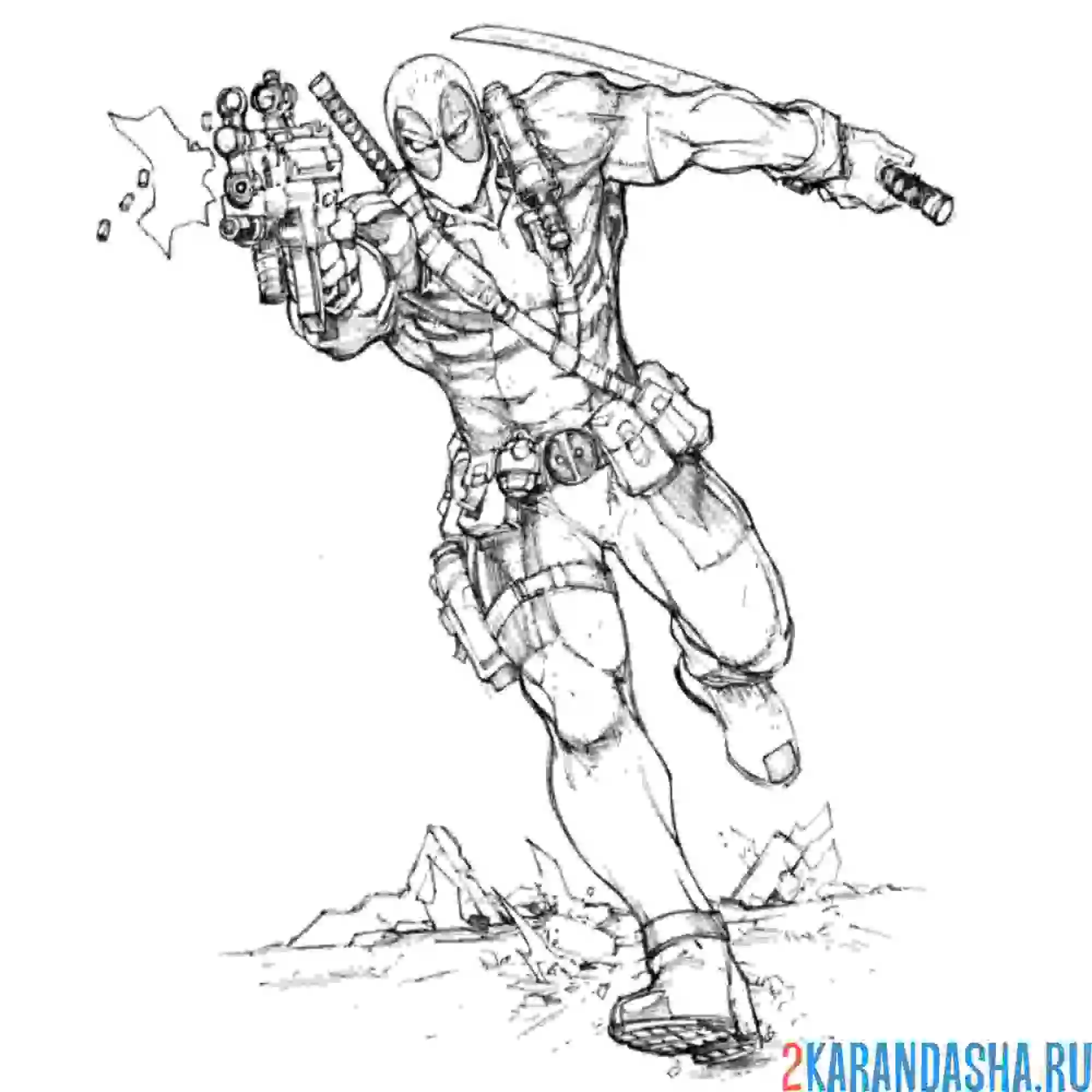 Раскраска дэдпул бежит
