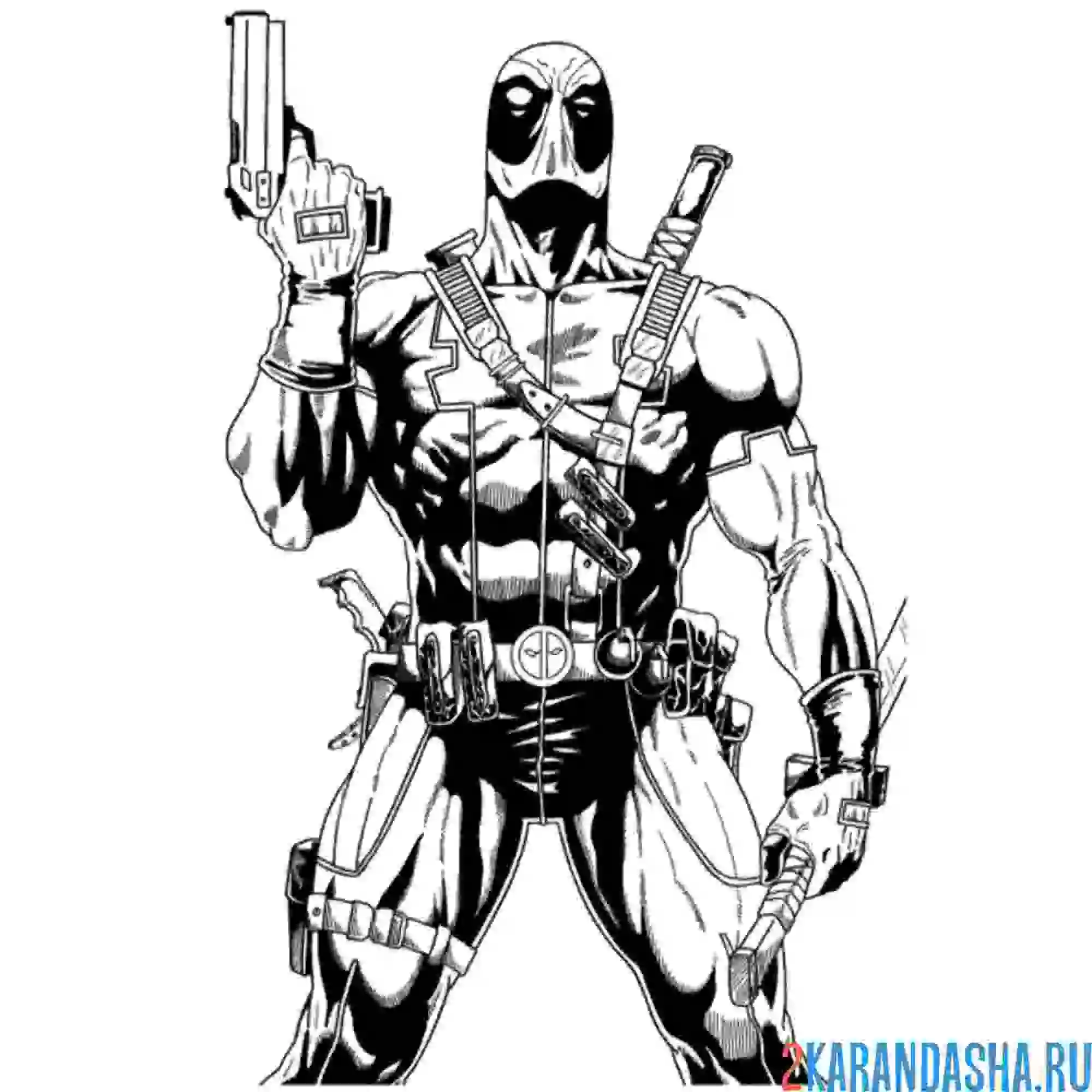 Раскраска дэдпул с большой пушкой