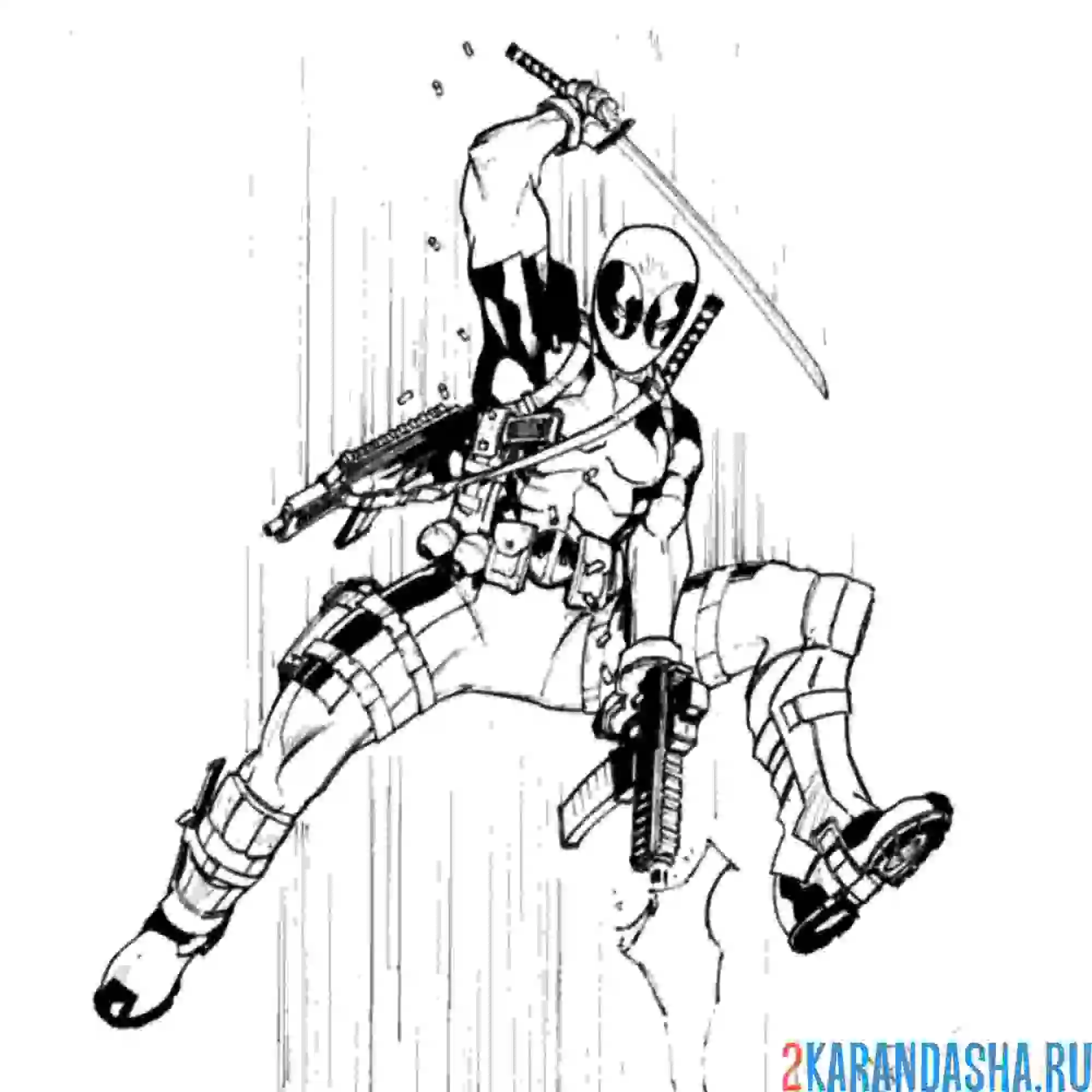 Раскраска дэдпул летит с мечом